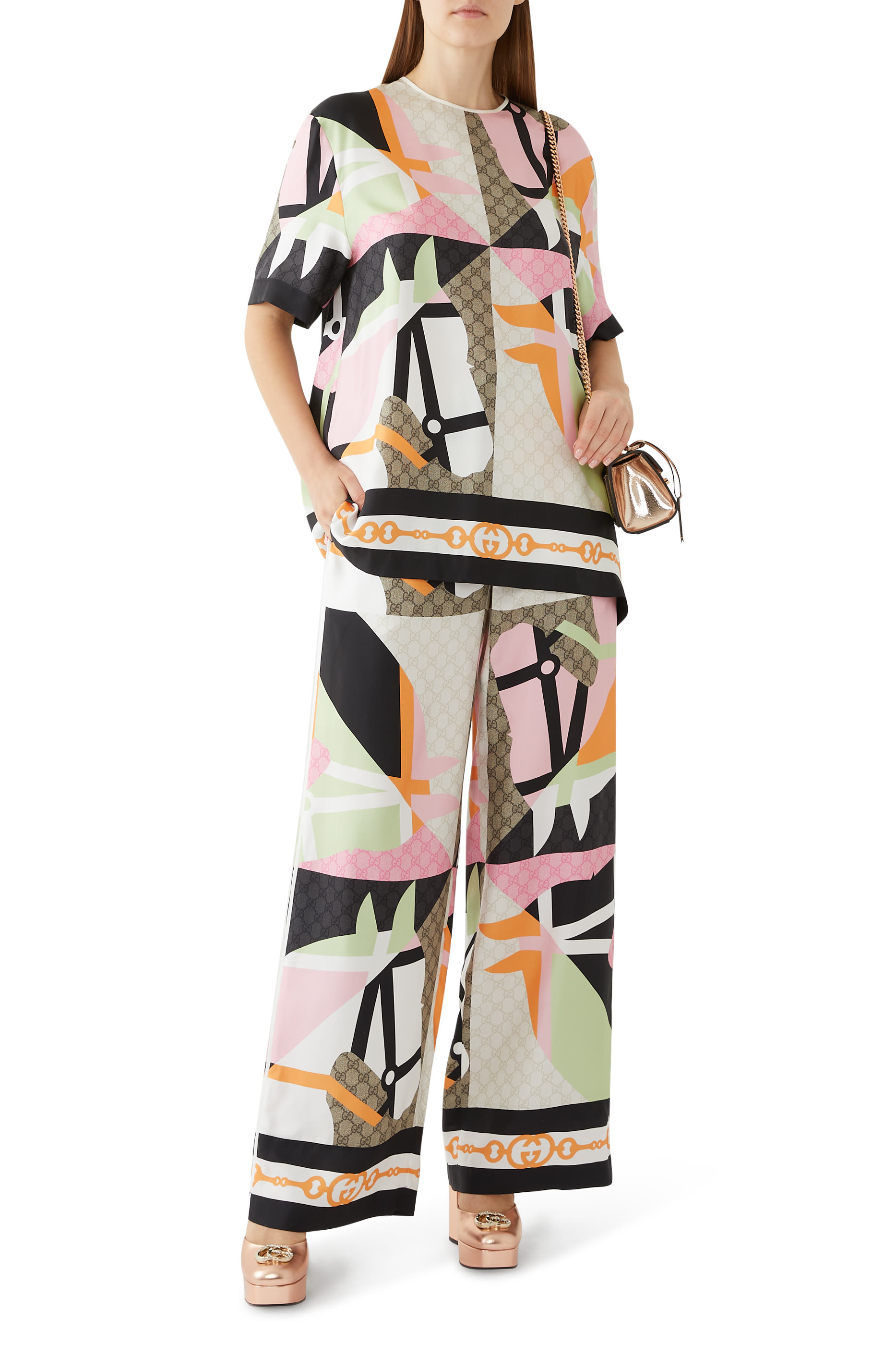 بنطال حرير بنقشة أحصنة