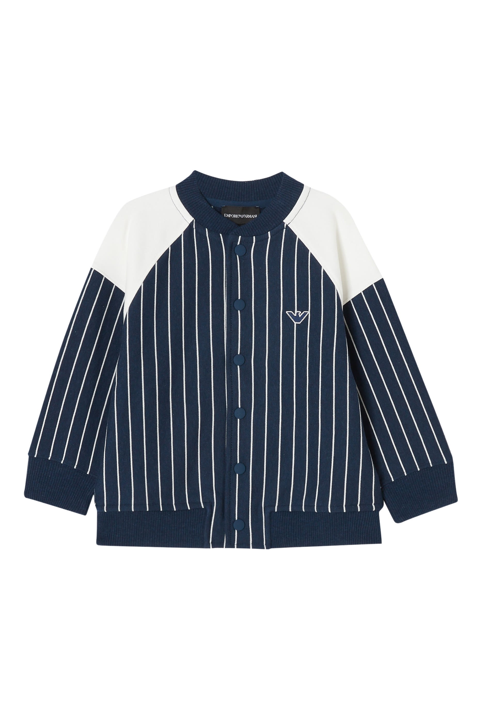 سويت شيرت بيسبول مخطط بأزرار كبس مزين بشعار الماركة للأطفال