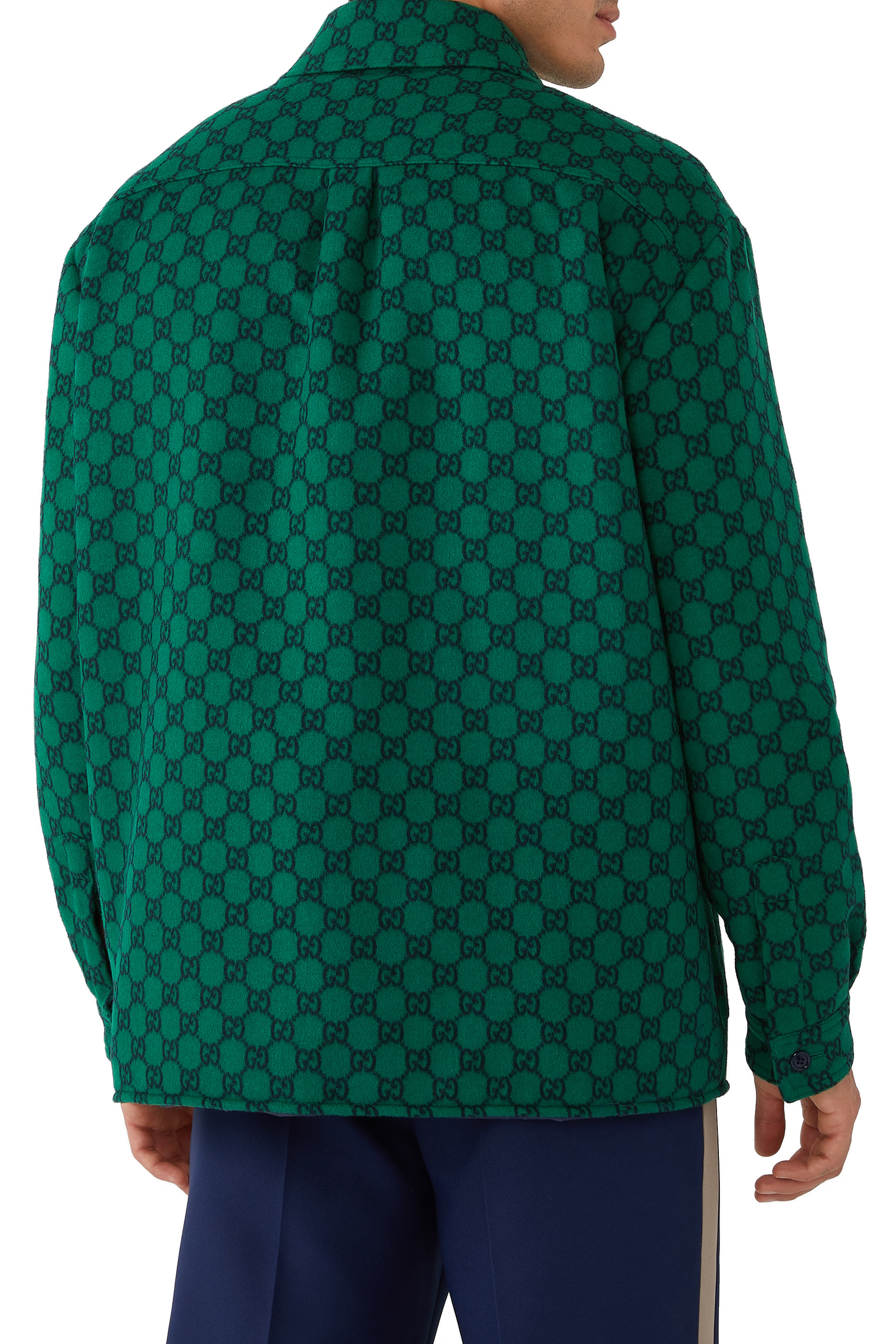 قميص بنمط جاكيت مبطن بنقشة حرفي شعار الماركة صوف فلانيل