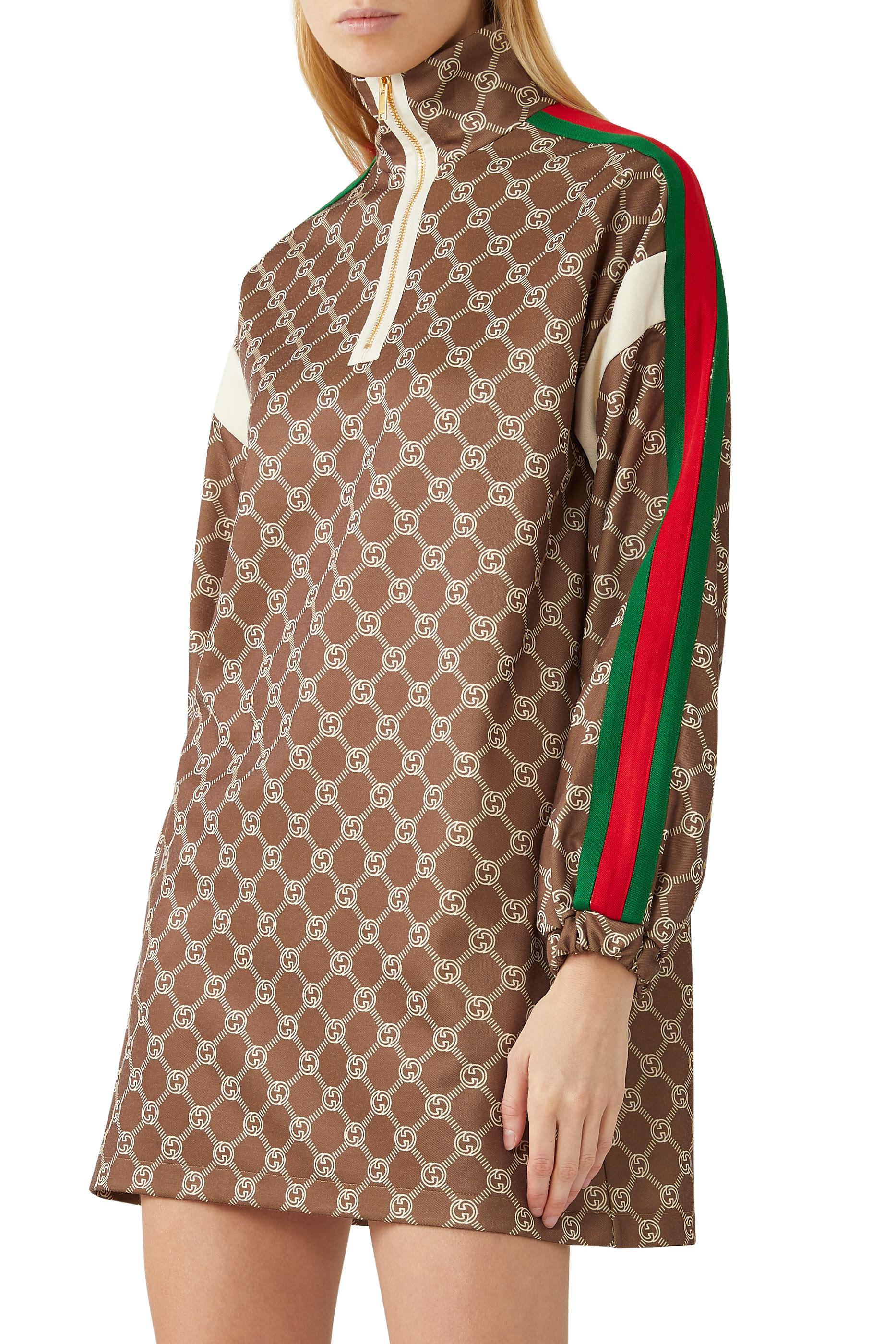 فستان جيرسيه معالج بنقشة GG