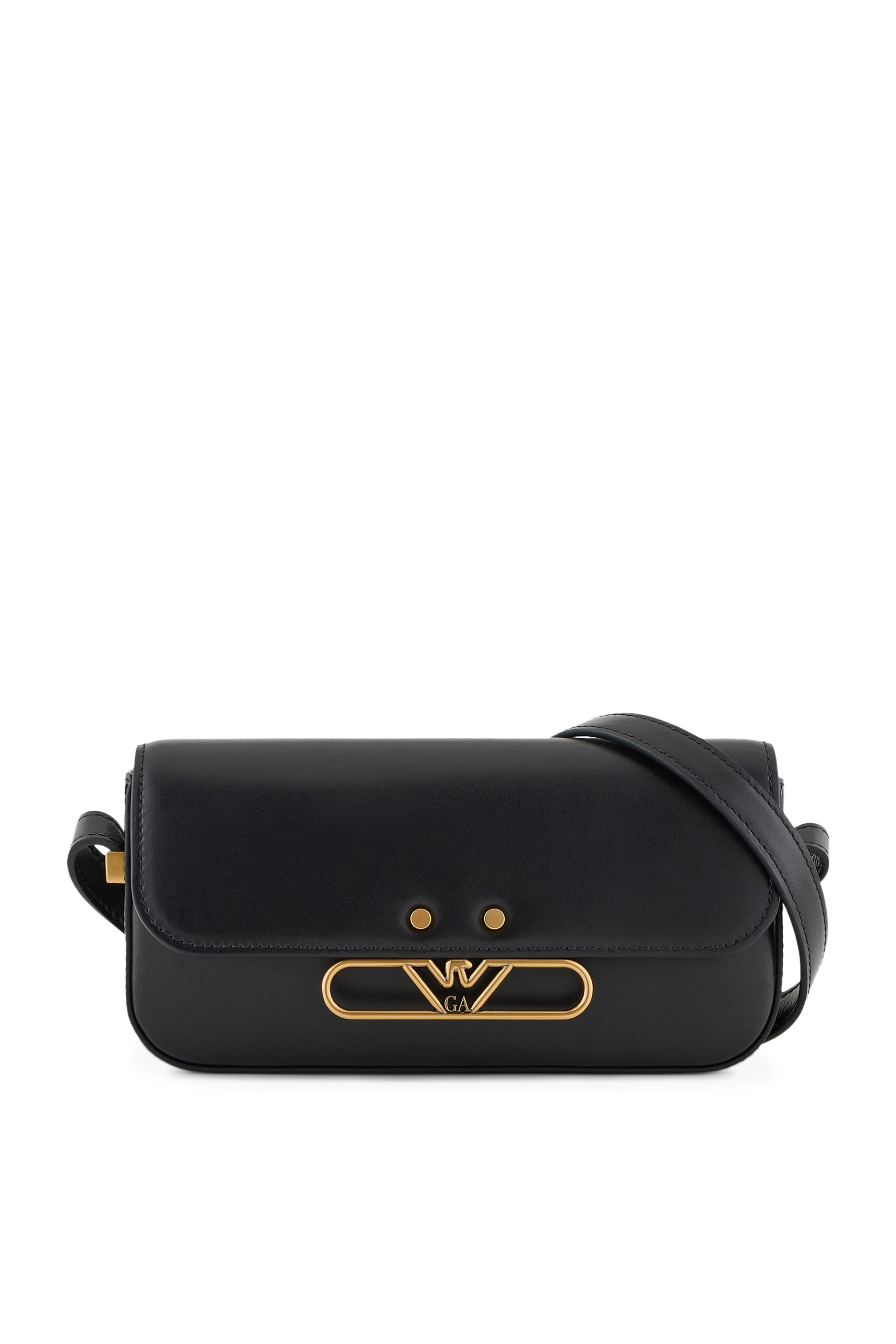 حقيبة كتف بحلية معدنية بشعار الماركة جلد ناعم