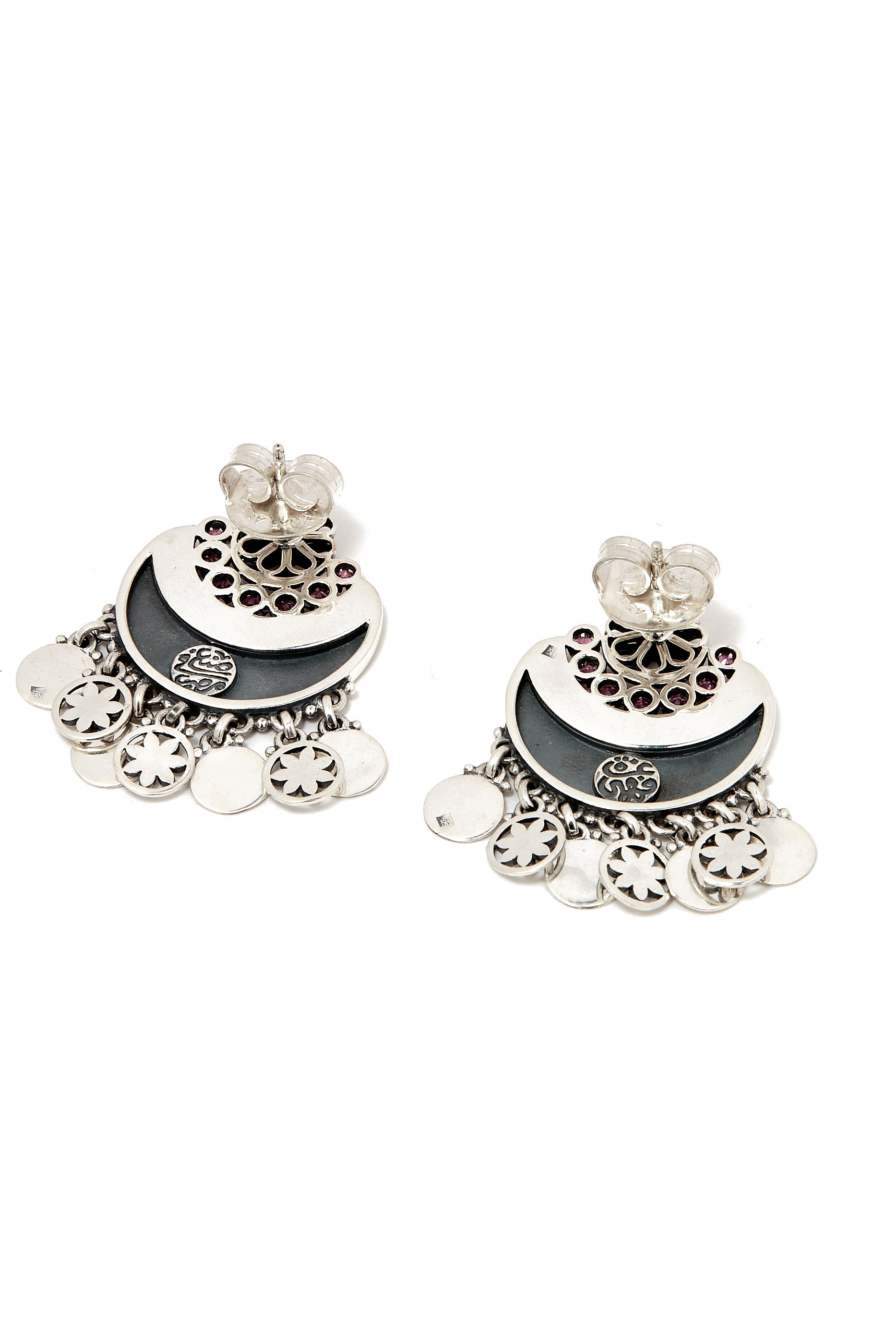 أقراط فالاحي بتصميم مقوس مرصعة بالرودليت وأحجار شبه كريمة فضة استرلينية