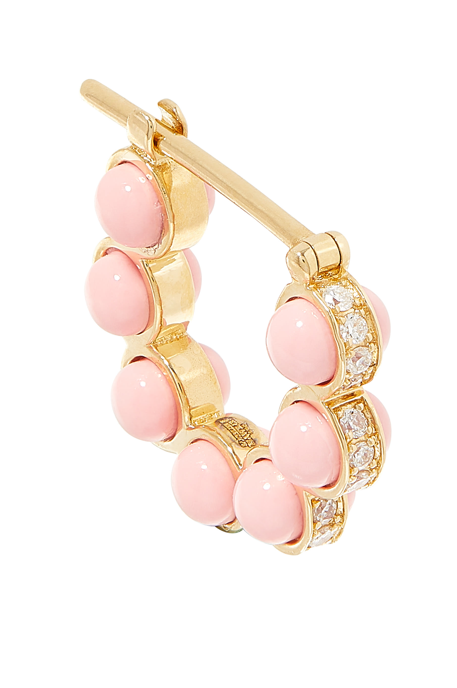 أقراط اتوم دائرية بمينا مرصعة بالماس ذهب أصفر عيار 18