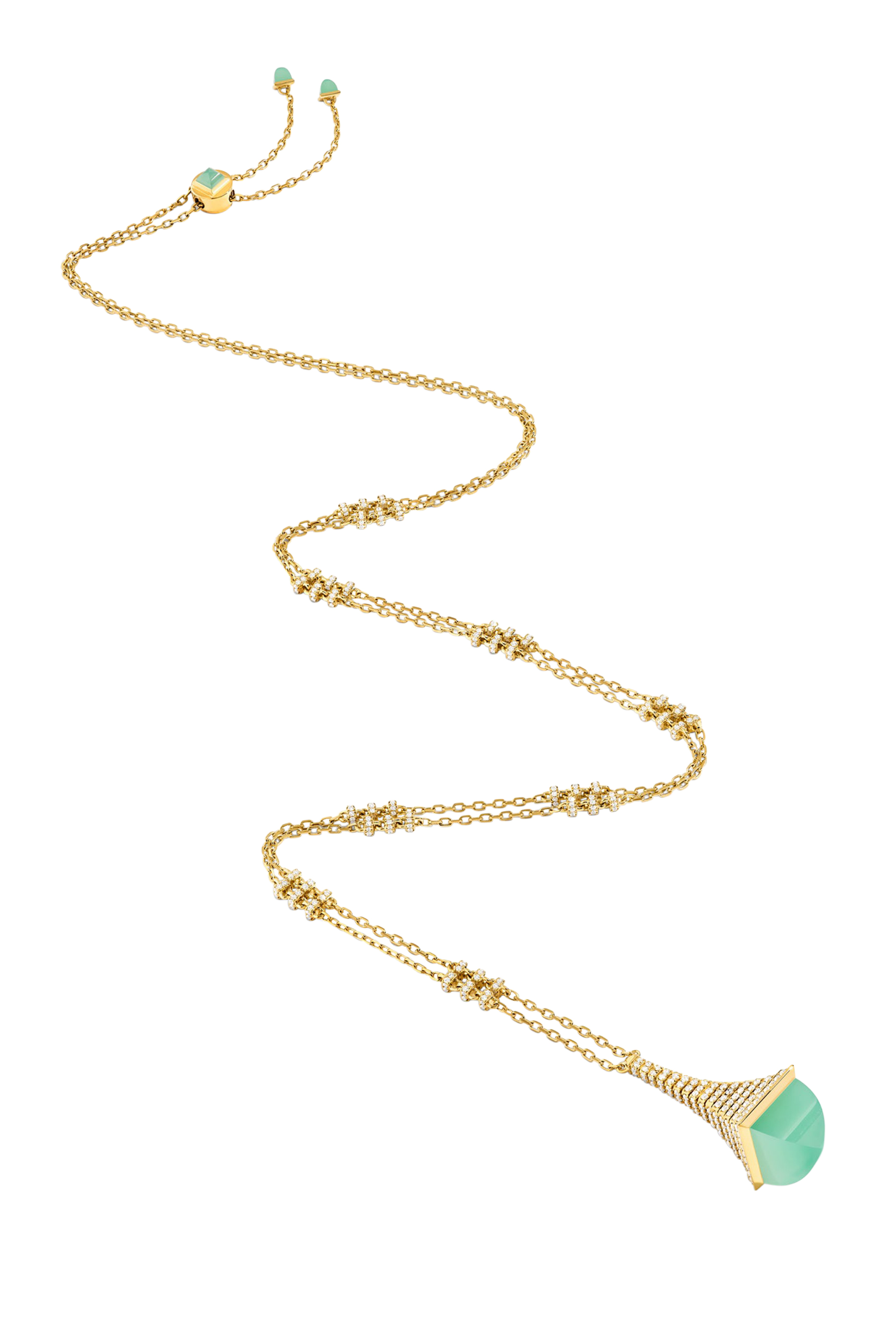 قلادة كليو بتصميم سلسلة طويلة بدلاية مرصعة بالماس، ذهب أصفر عيار 18