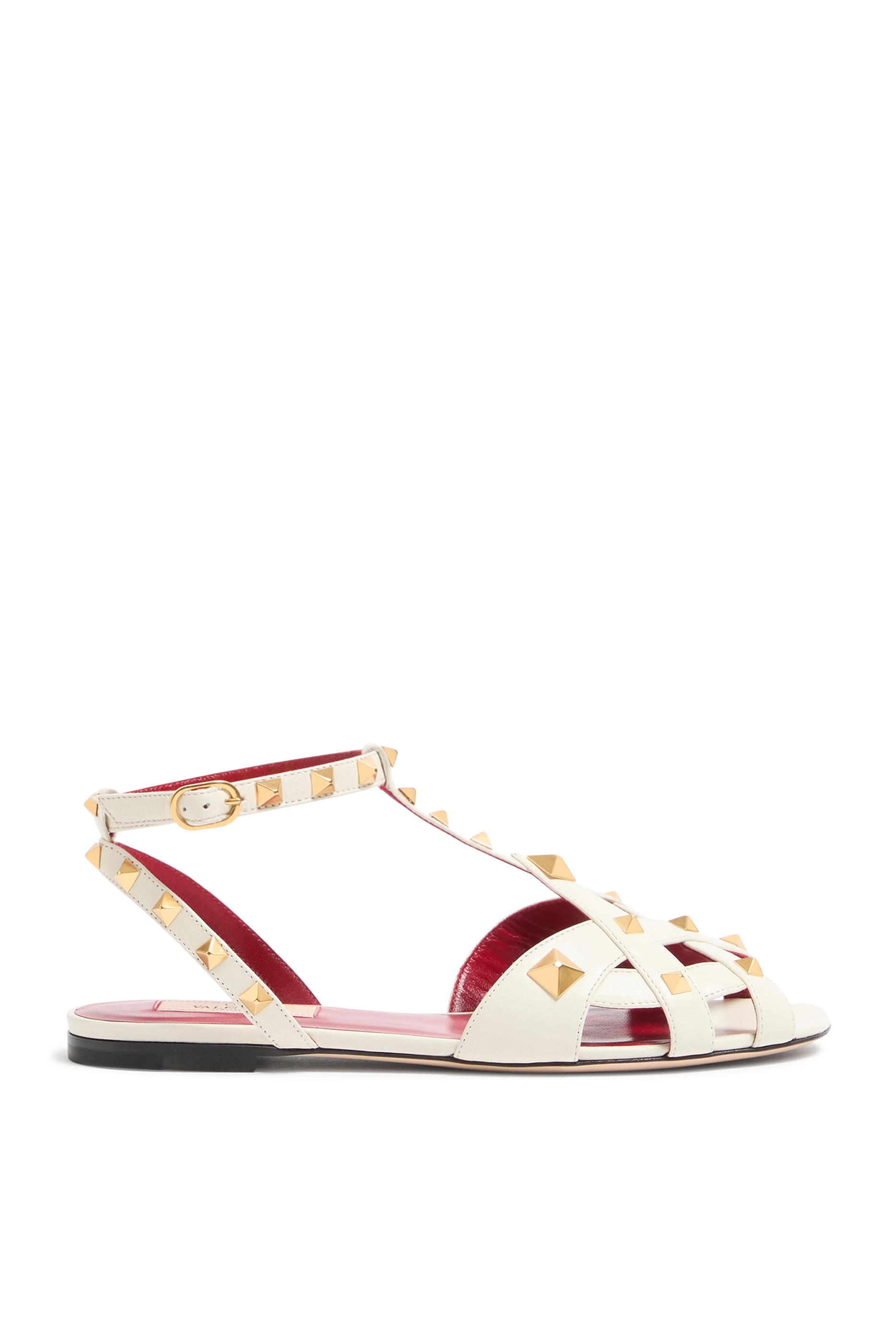 صندل بحلي وكعب مسطح جلد جدي