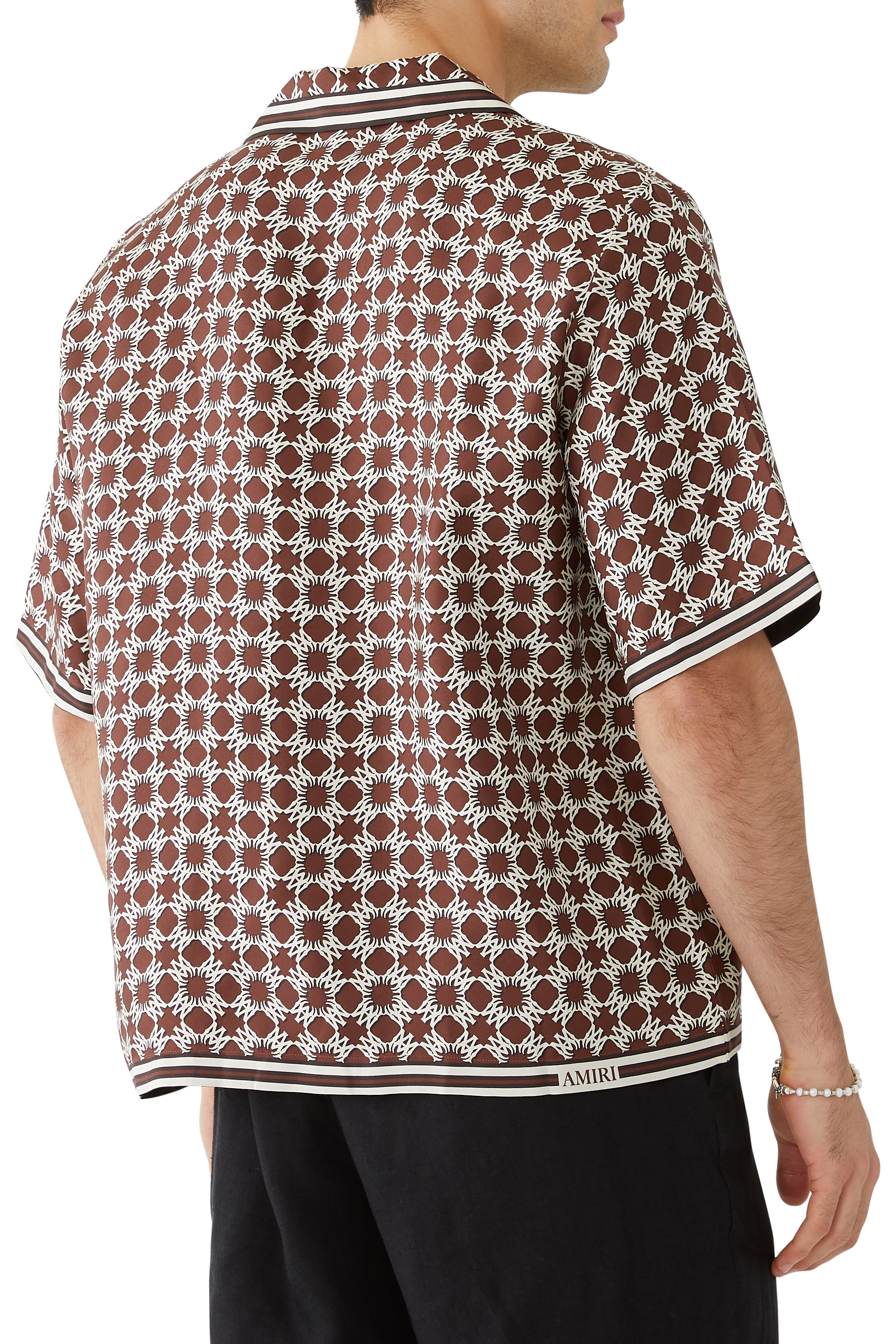 قميص بولينج بشعار الماركة ونقشة مربعات