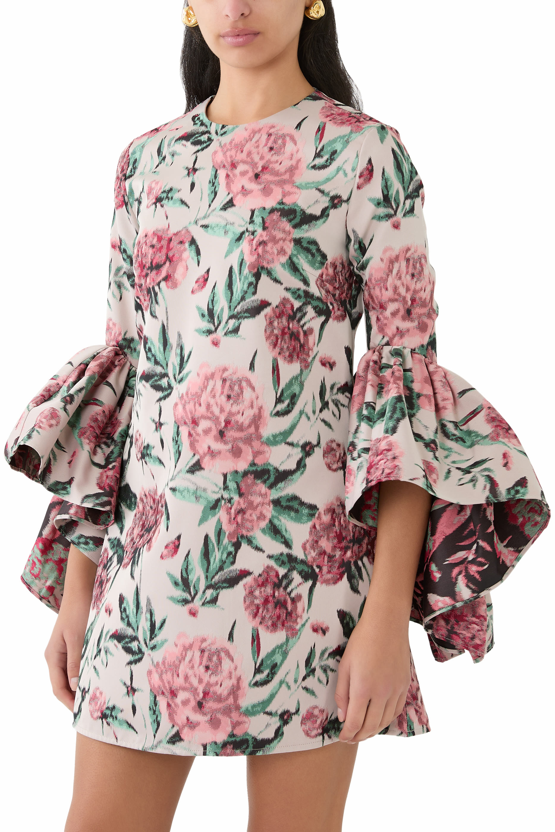 فستان متوسط الطول بنقشة زهور