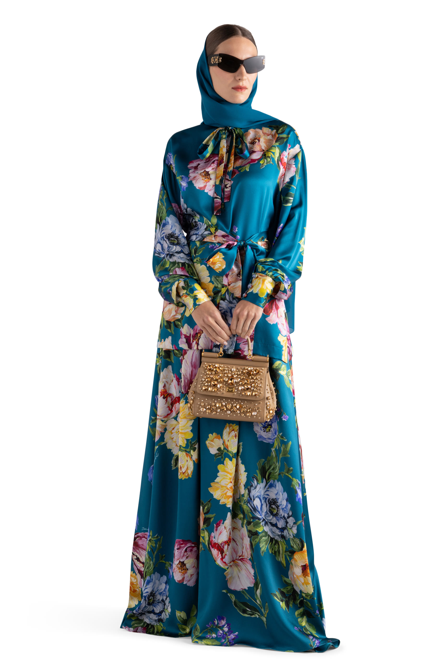 تنورة بنقشة فاوانيا حرير