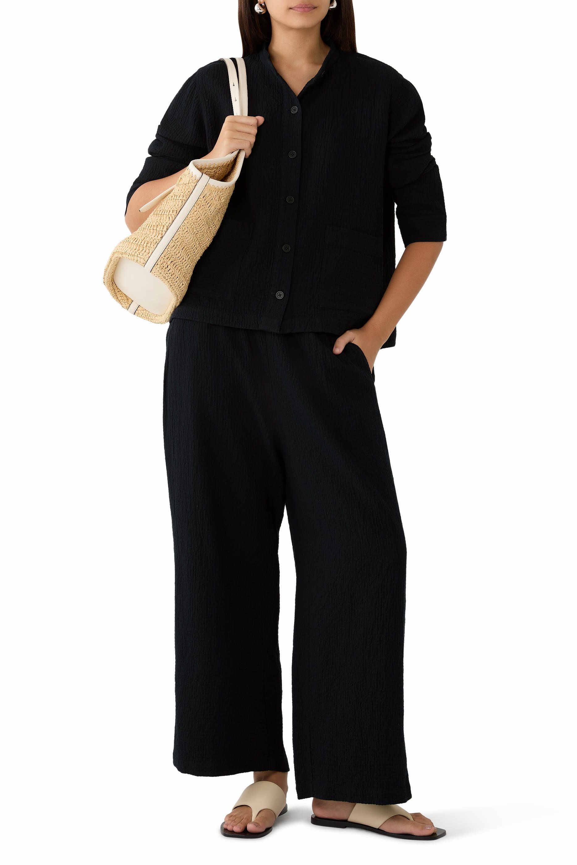 جاكيت بتصميم قميص قطن عضوي مزدوج النسيج