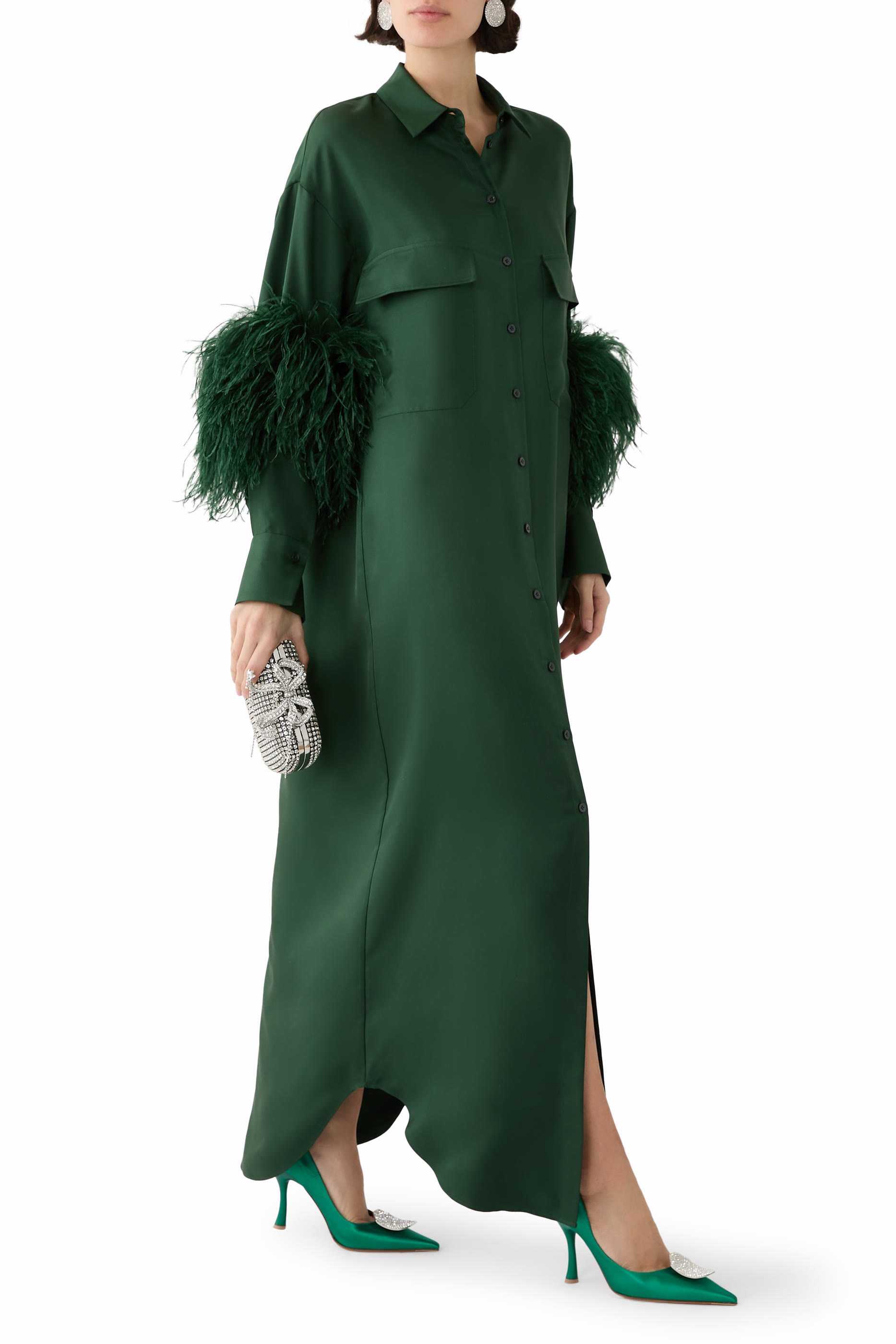 فستان بلومينغديلز الحصري بصف أزرار مزين بالريش