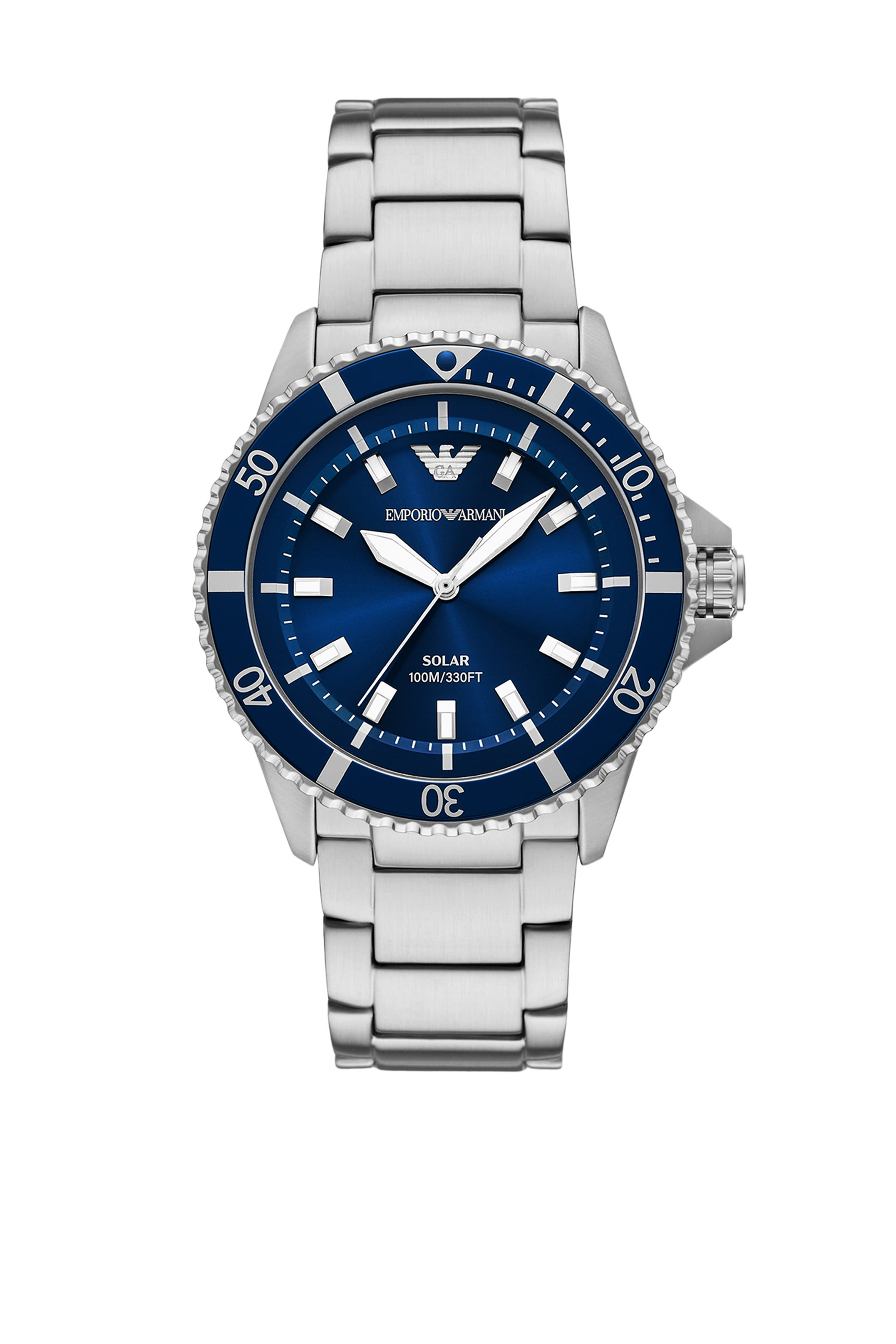 ساعة ورلد إكسبلورر بإطار سنتالس ستيل بمؤشرات ثلاثية تعمل بالطاقة الشمسية