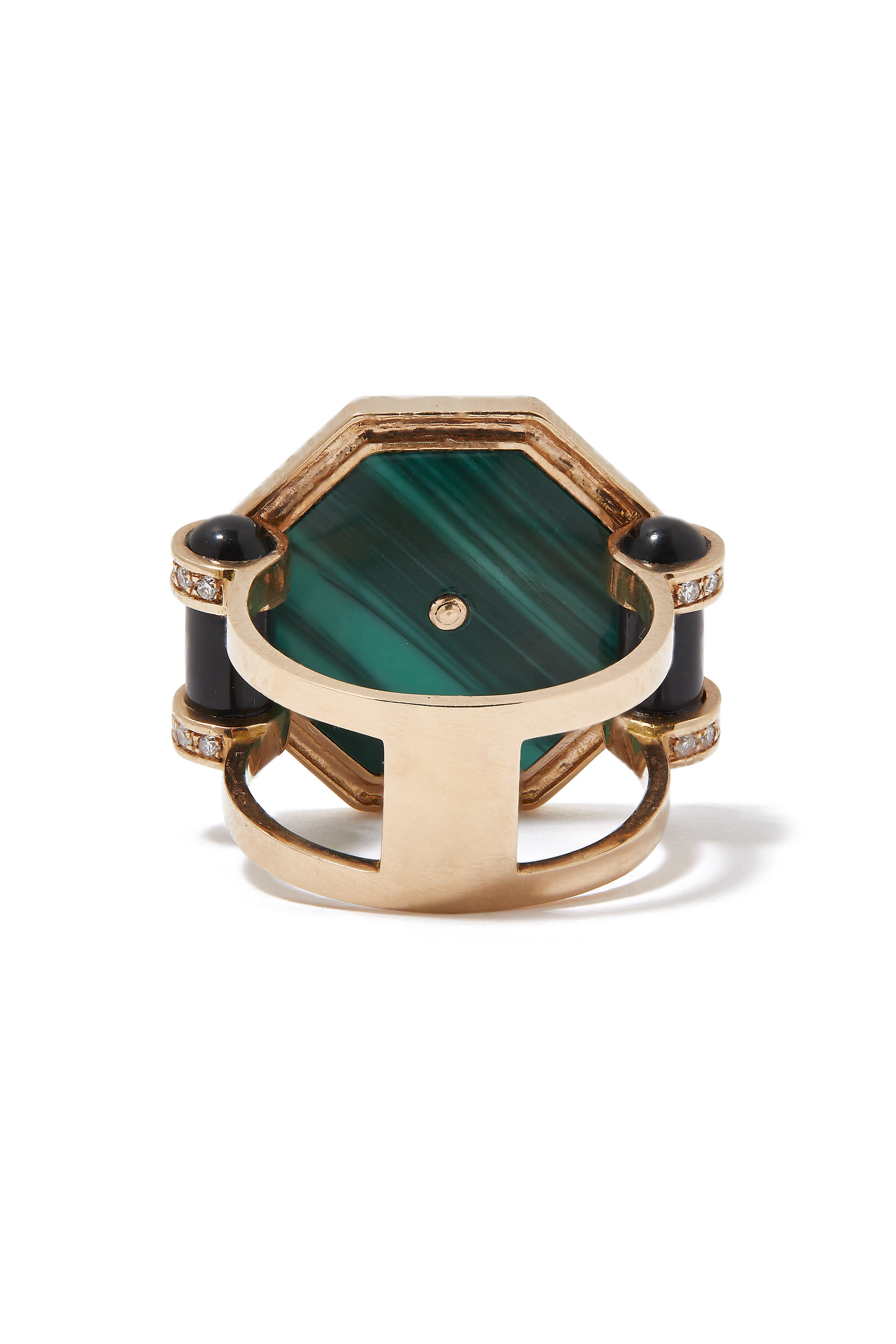 Hexagon Ring, 18k Rose Gold with Diamonds & Onyx, Malachite