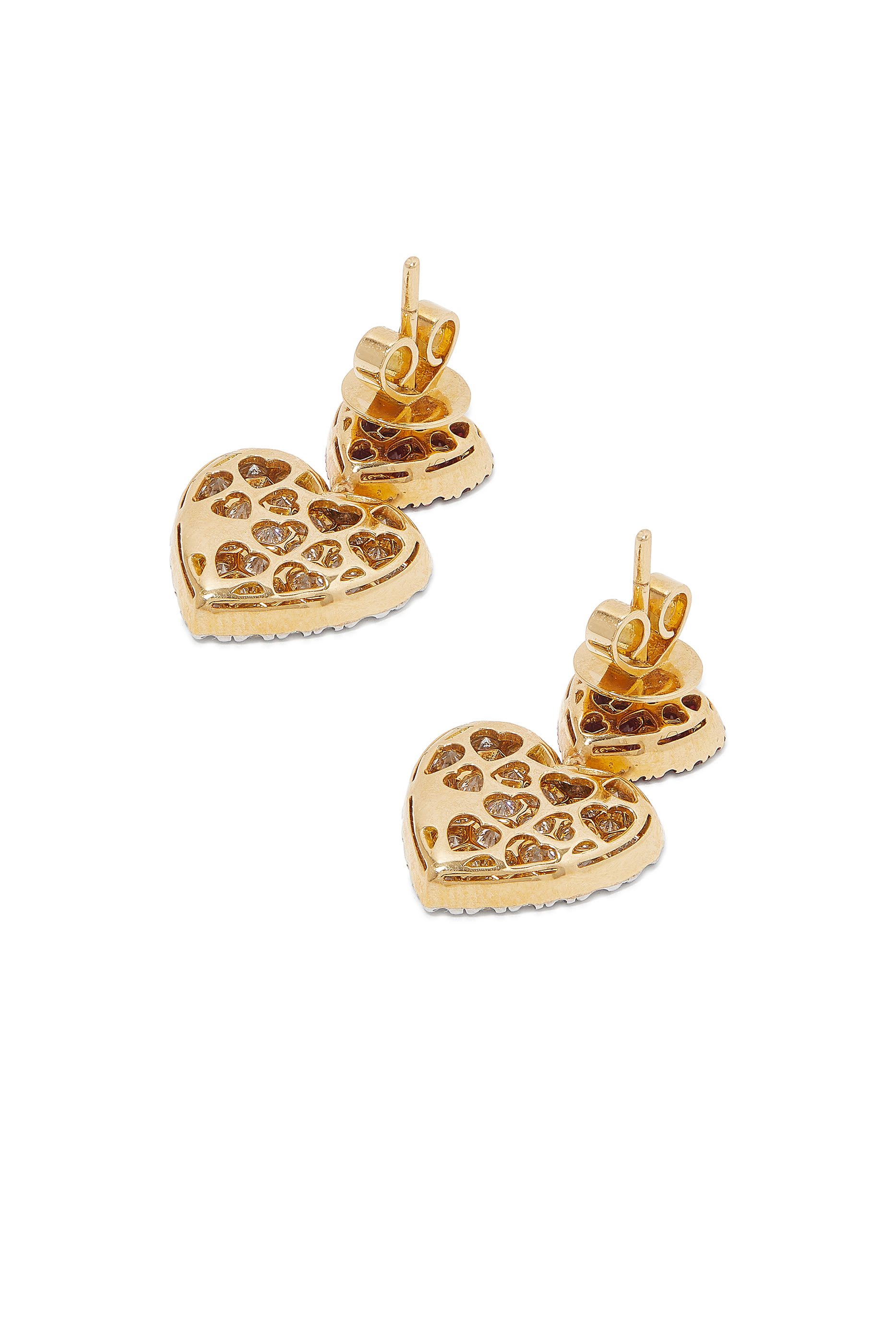 أقراط بتصميم قلب مزدوج، ذهب أصفر عيار 18