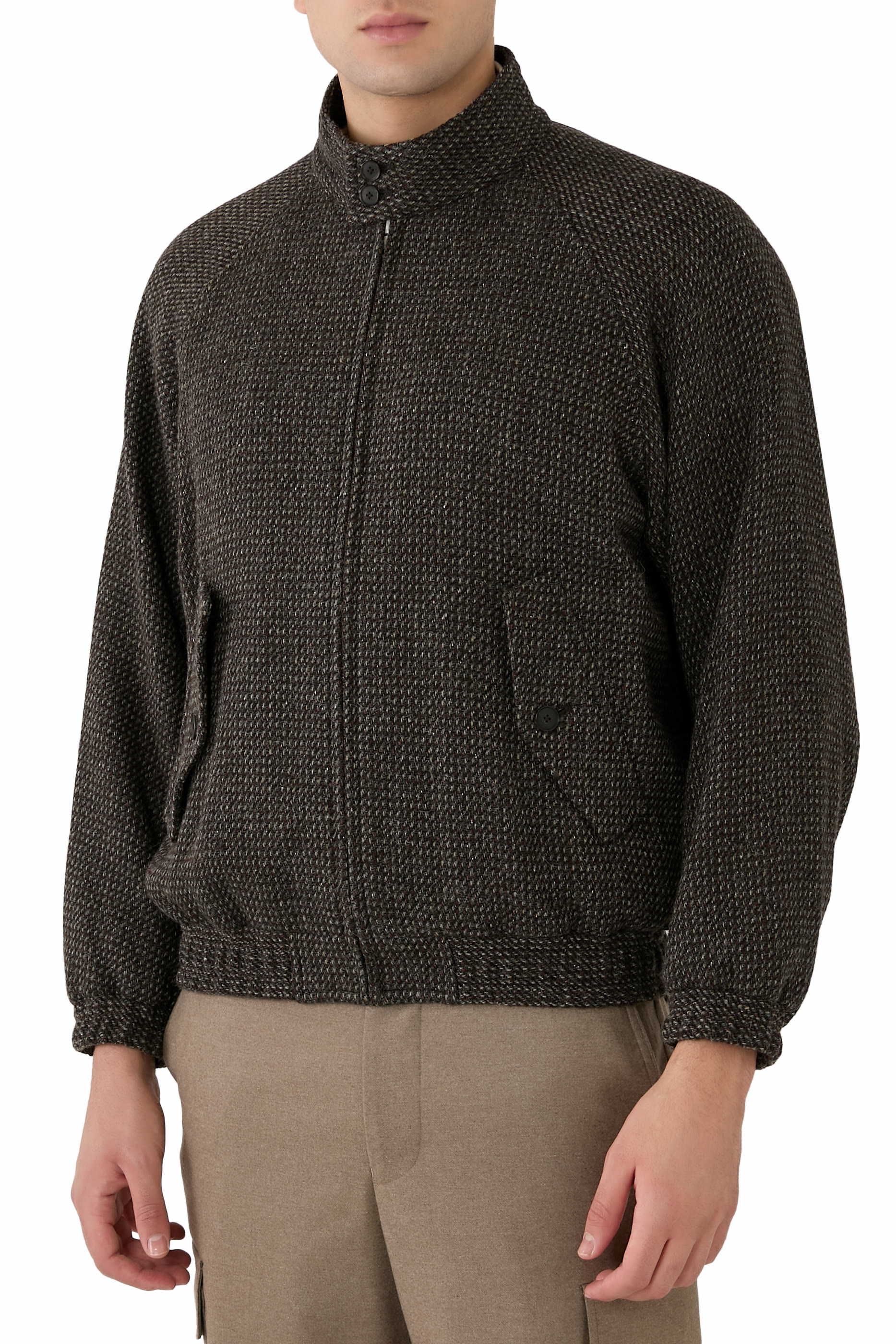 Alpaca Wool Silk Tweed Zip Blouson 