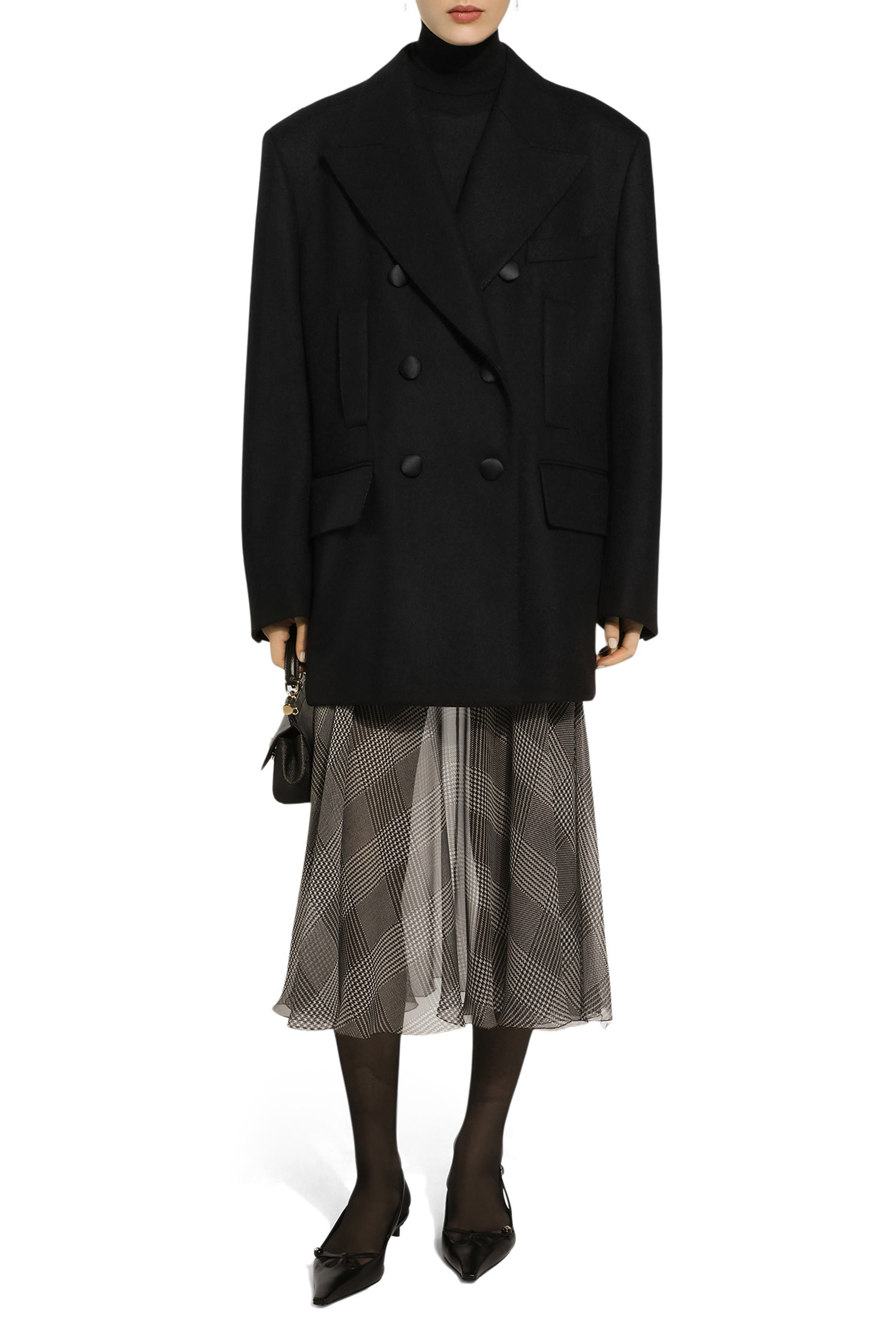 تنورة بنقشة مربعات غلين بقصة مستديرة حرير وشيفون