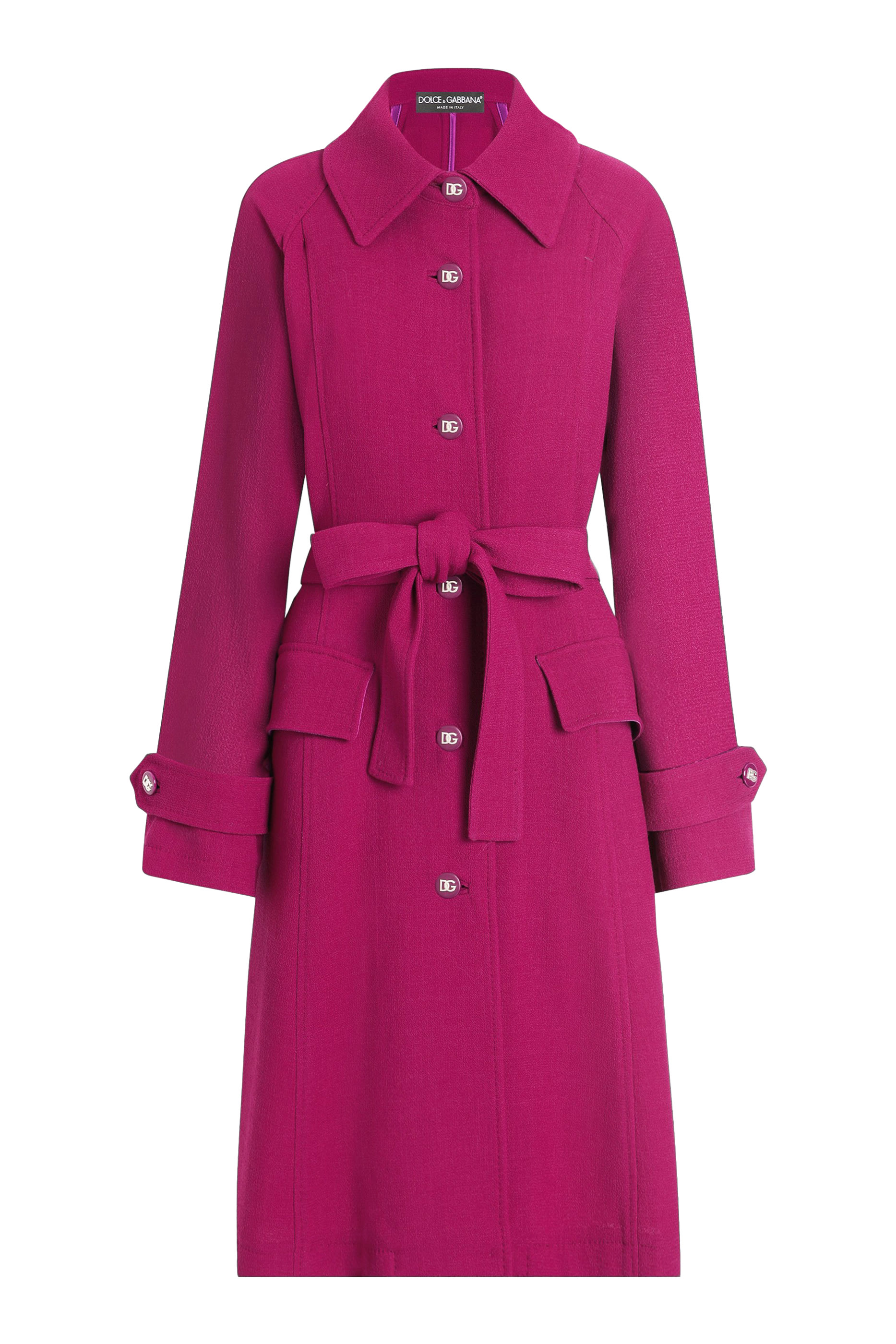 Single-Breasted Wool Crepe Coat with Belt