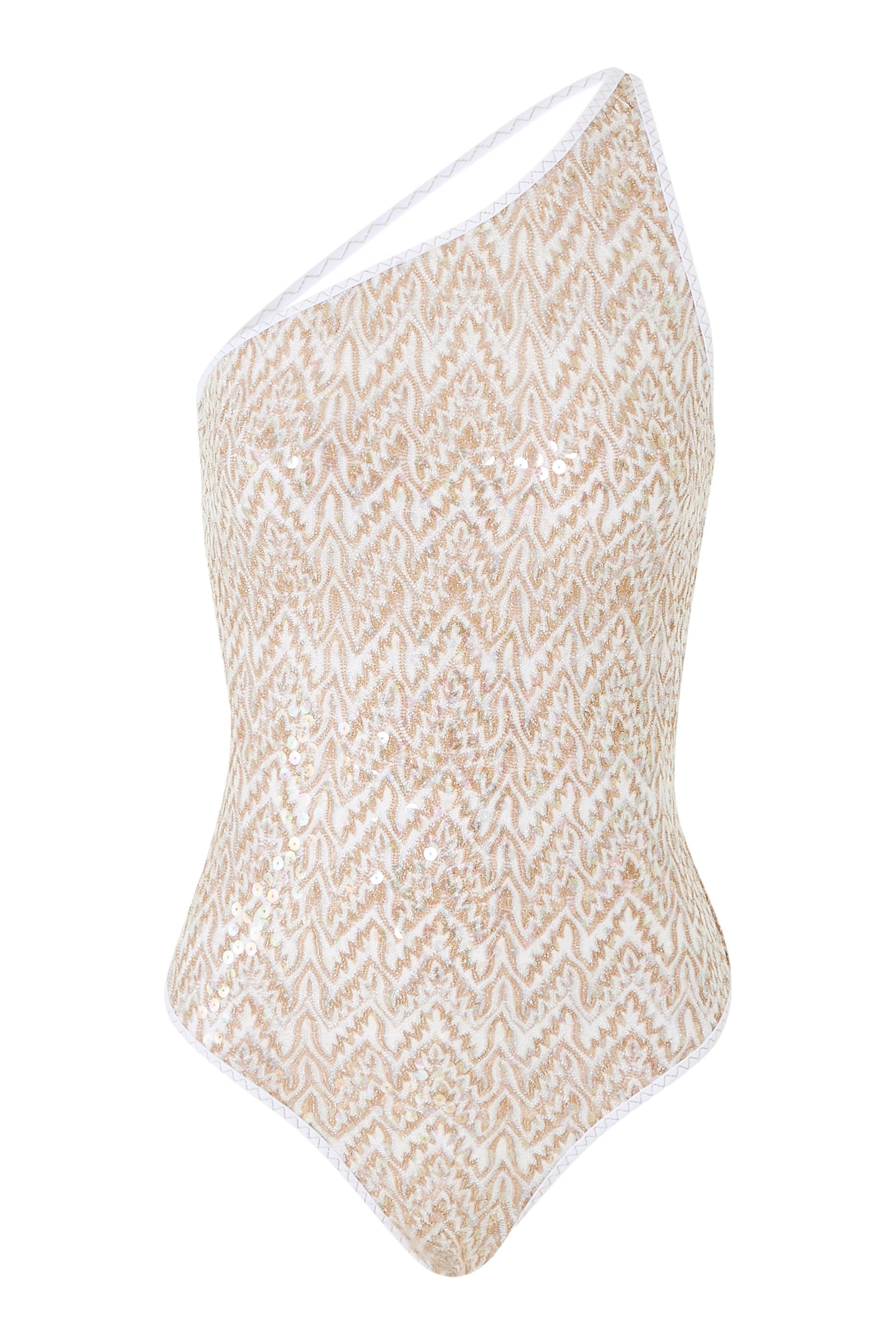 لباس سباحة قطعة واحدة بنقشة خطوط متعرجة