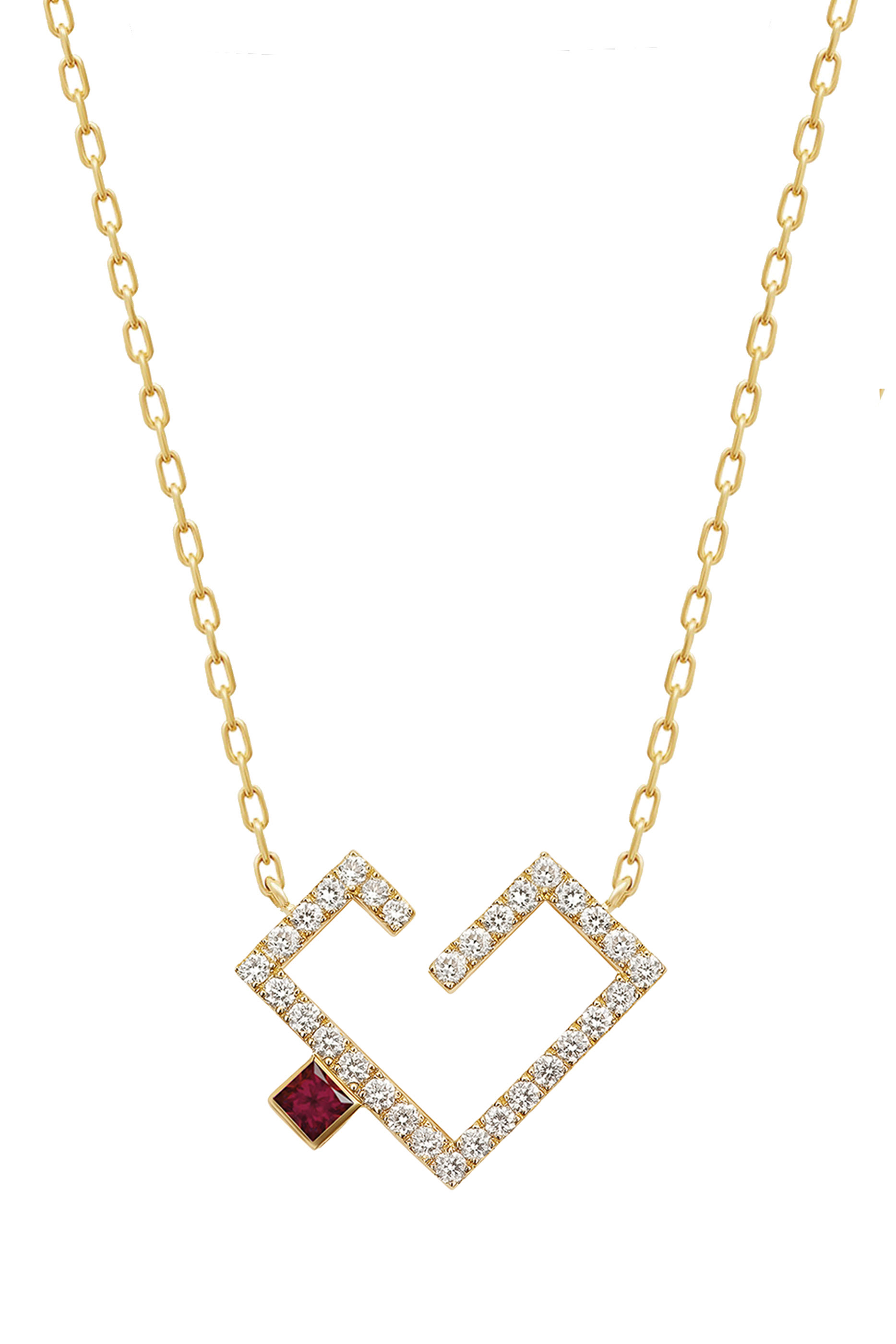 Hubb Necklace, 18k Yellow Gold & Diamonds, Ruby