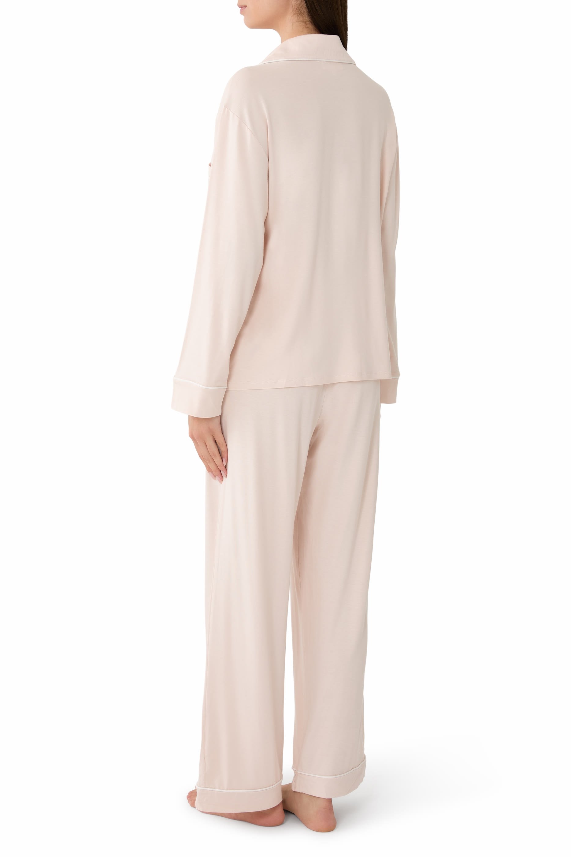 طقم بيجامة بقصة مريحة وحواف ملفوفة بلون مغاير جيرسيه