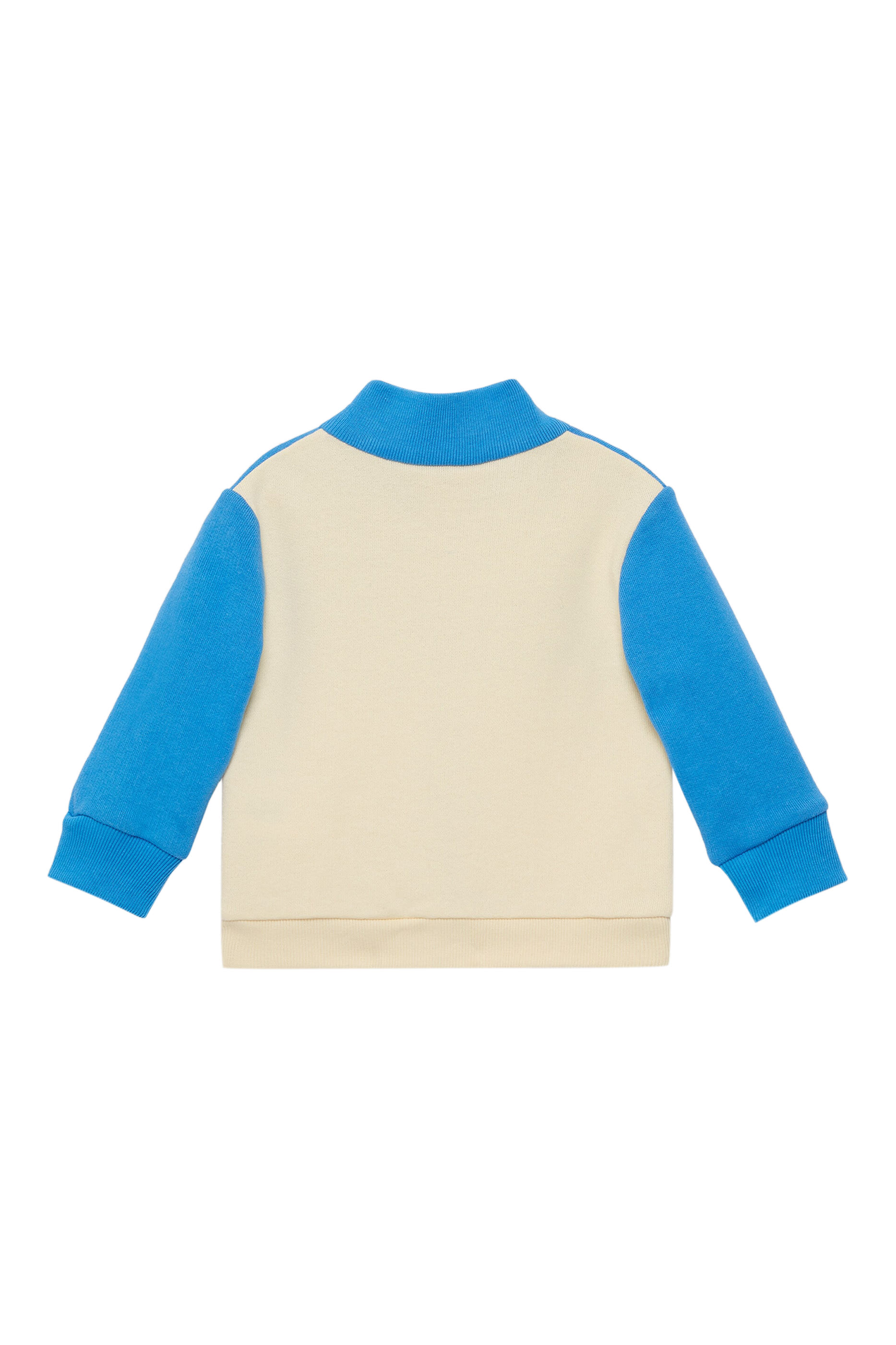 جاكيت بسحاب وشعار الماركة وتصميم مقسم بألوان