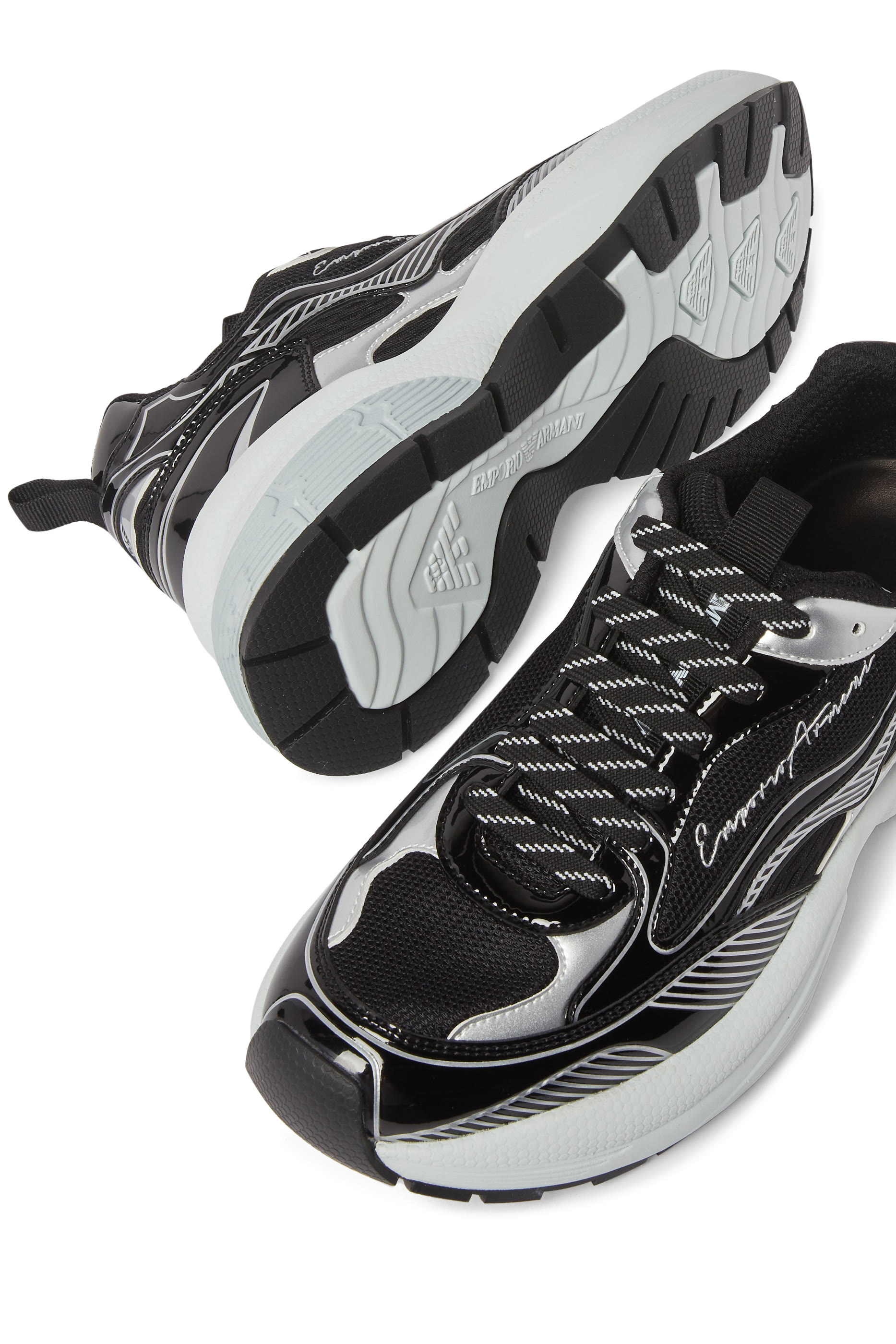 Mesh Sneakers with Laminated Details & Signature Logo