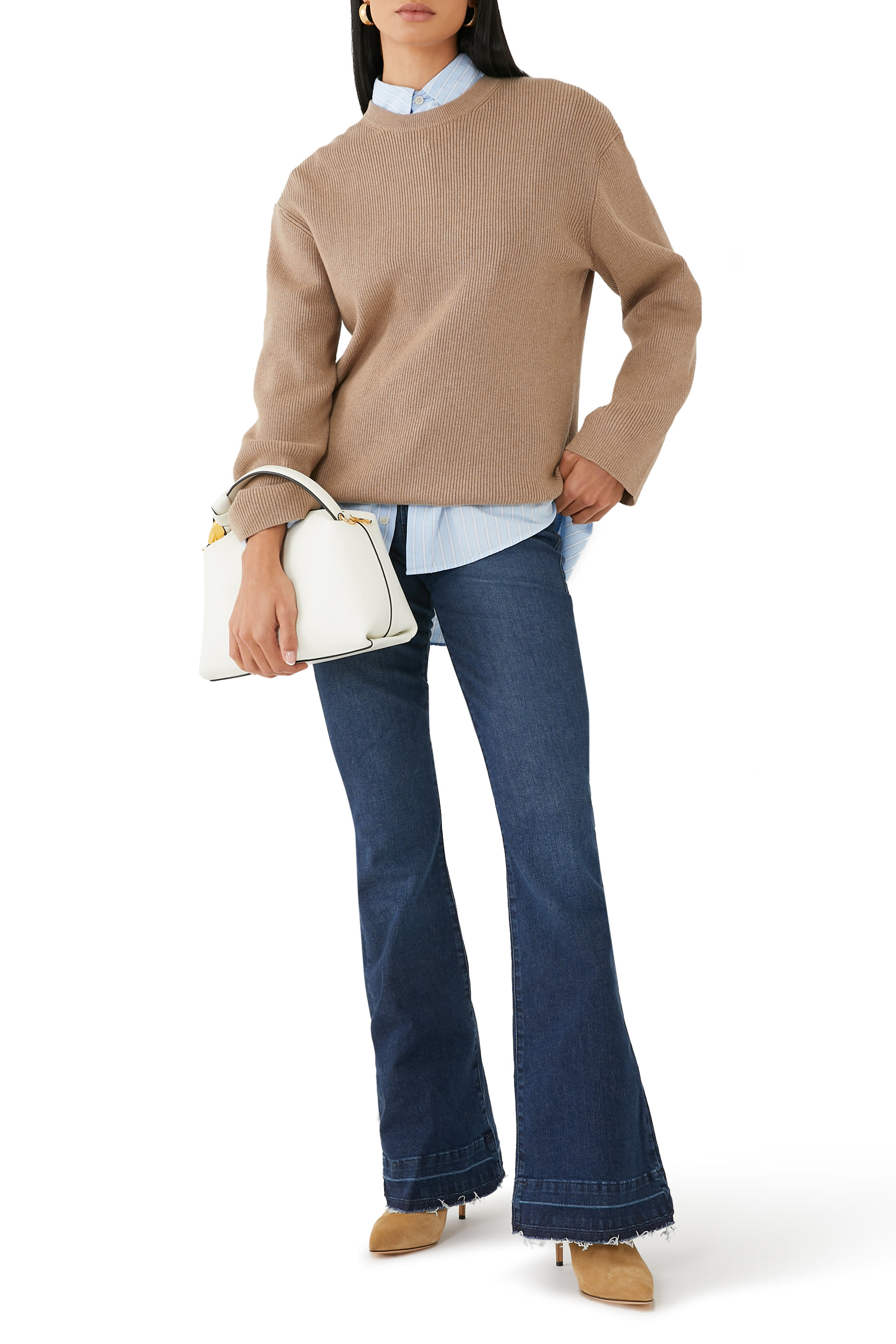 بنطال جينز بخصر مرتفع وحافة واسعة