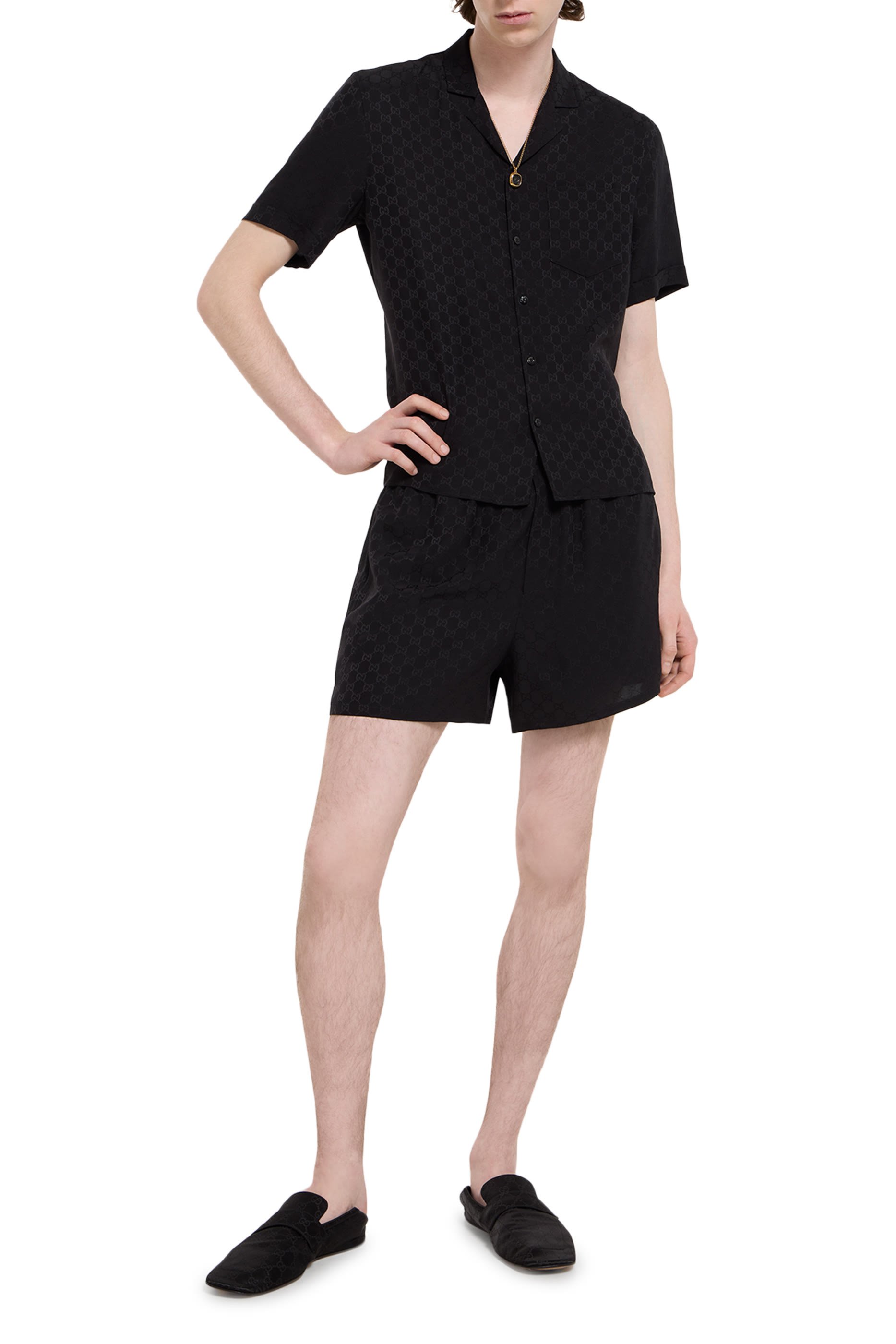 شورت بنقشة حرفي شعار الماركة حرير جاكار