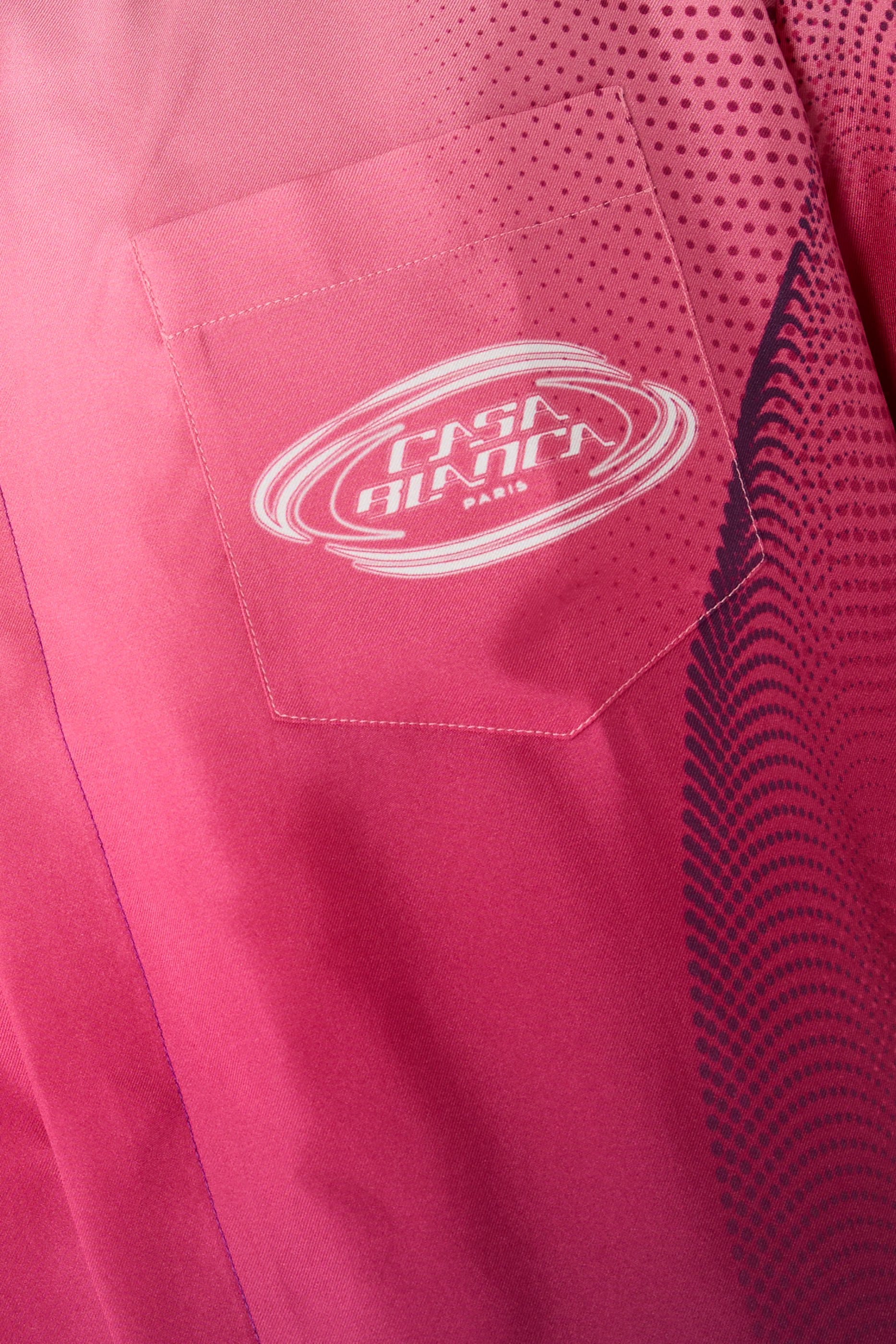 قميص بأكمام قصيرة وياقة كيوبن حرير بلون أوبرجين متدرج