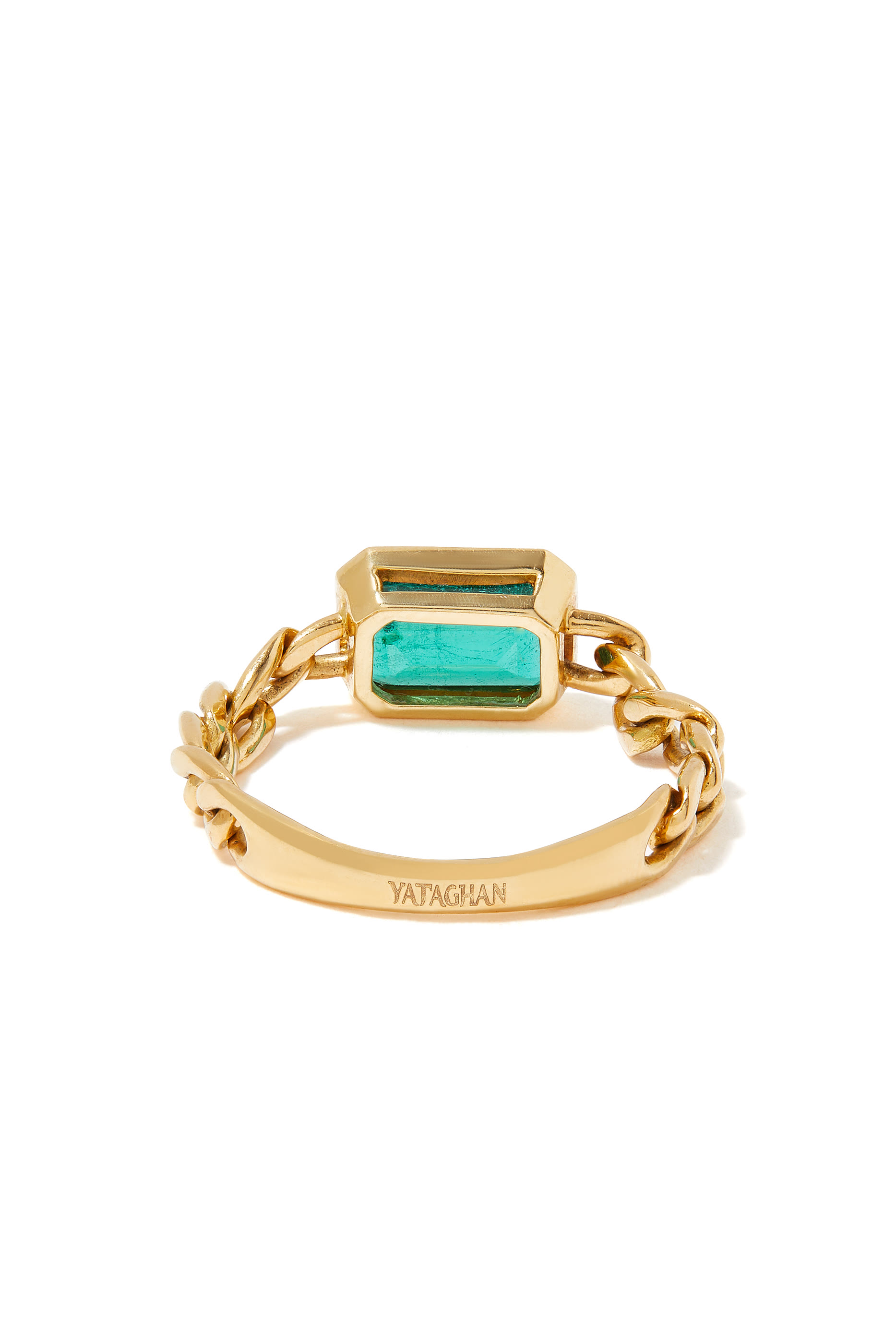 خاتم فينتج بسلسلة سميكة مرصع بالزمرد ذهب أصفر عيار 18