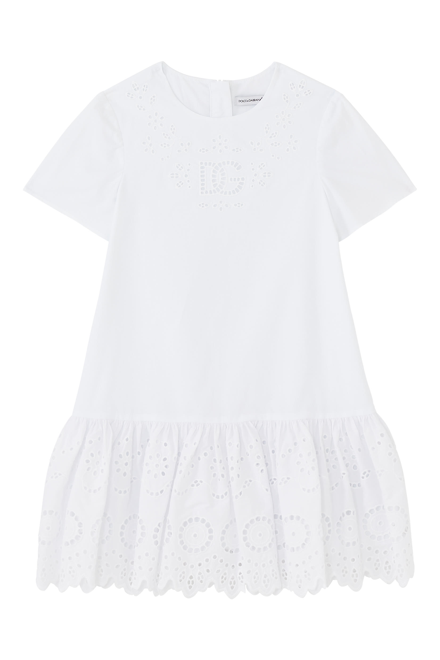 فستان بقصة ضيقة من أعلى وواسعة من أسفل بوبلين بشعار الماركة