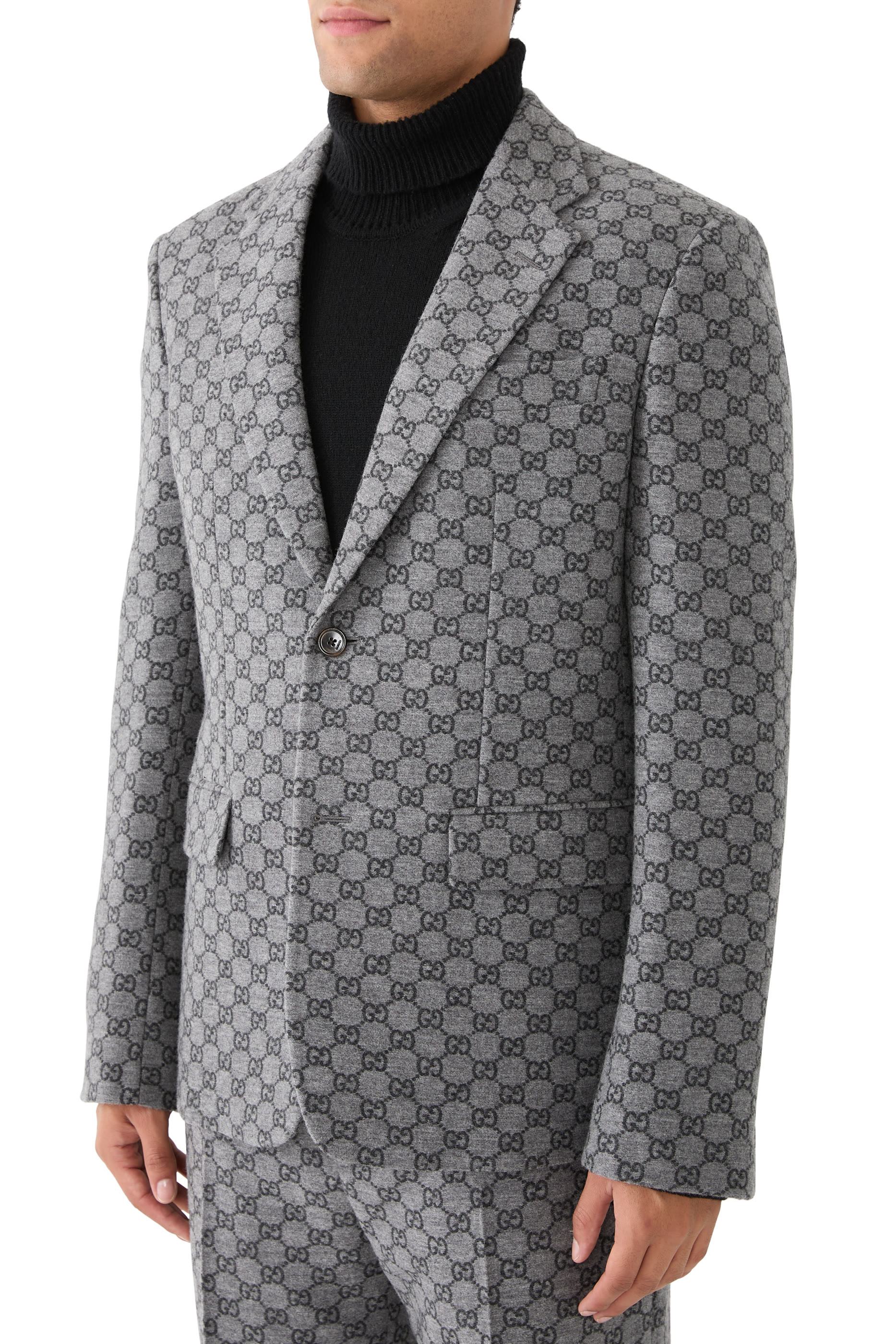 جاكيت بنقشة حرفي شعار الماركة صوف فلانيل