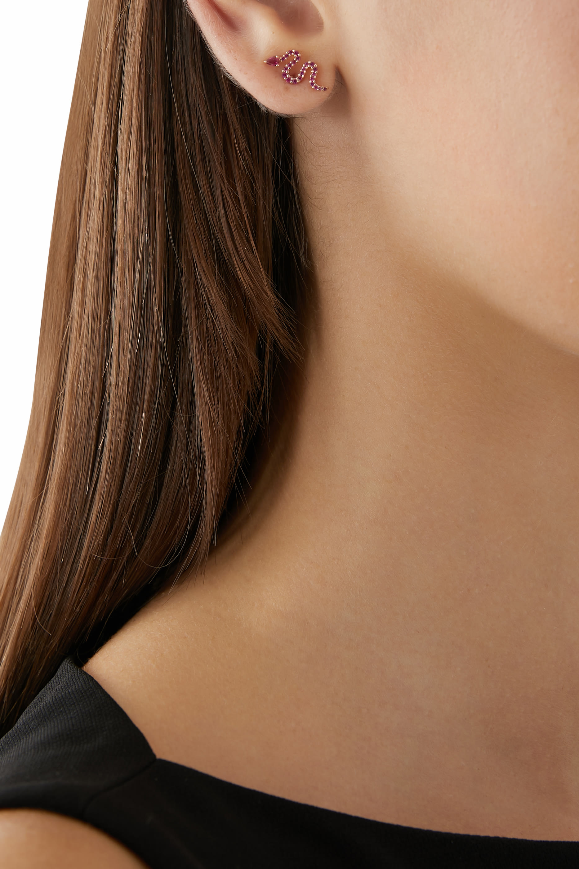 أقراط بتصميم ثعبان بأحجار، فضة إسترلينية مطلية بذهب وردي عيار 14