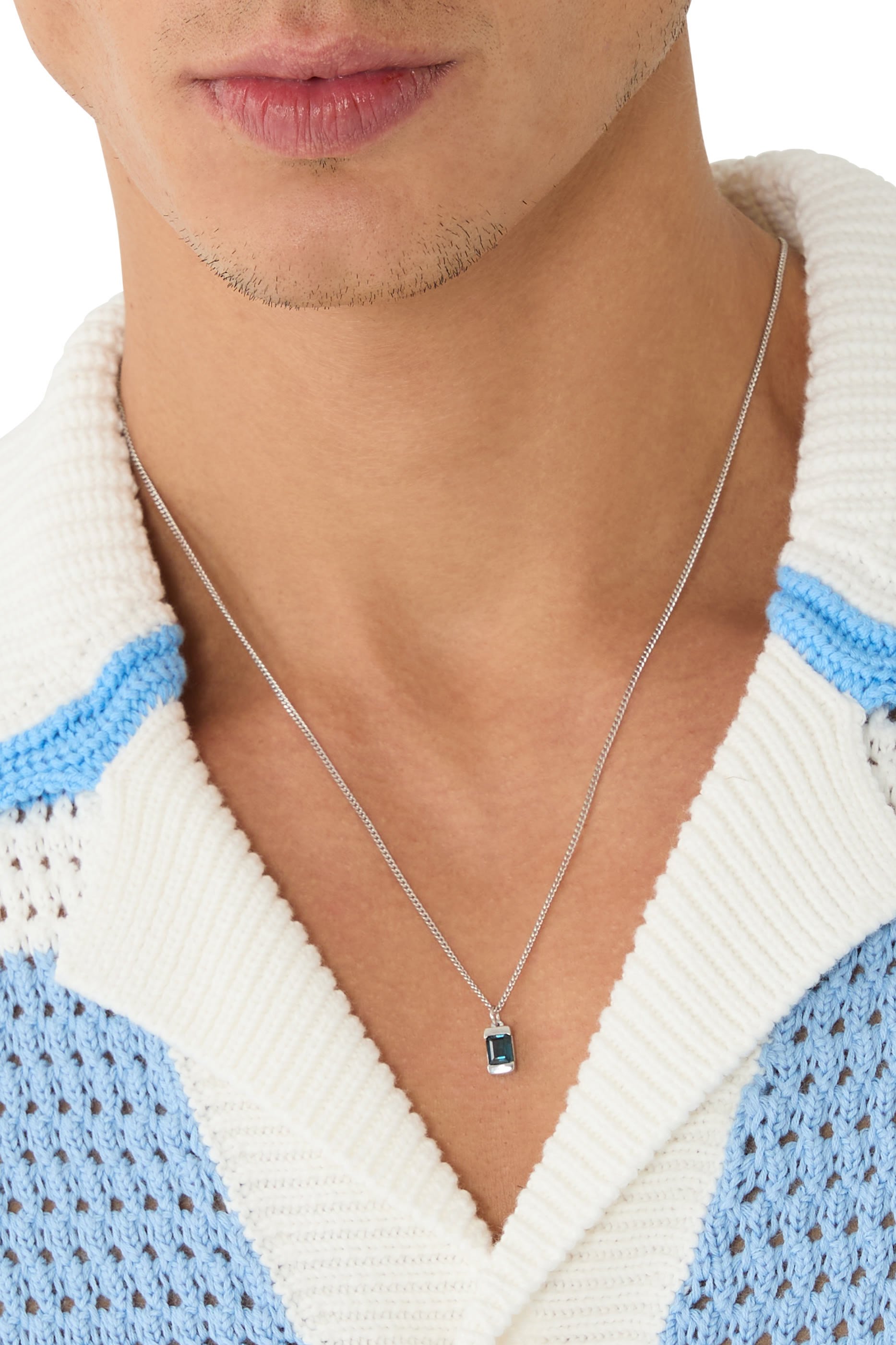 قلادة فالور مرصعة بحجر التوباز الأزرق، فضة الإسترلينية