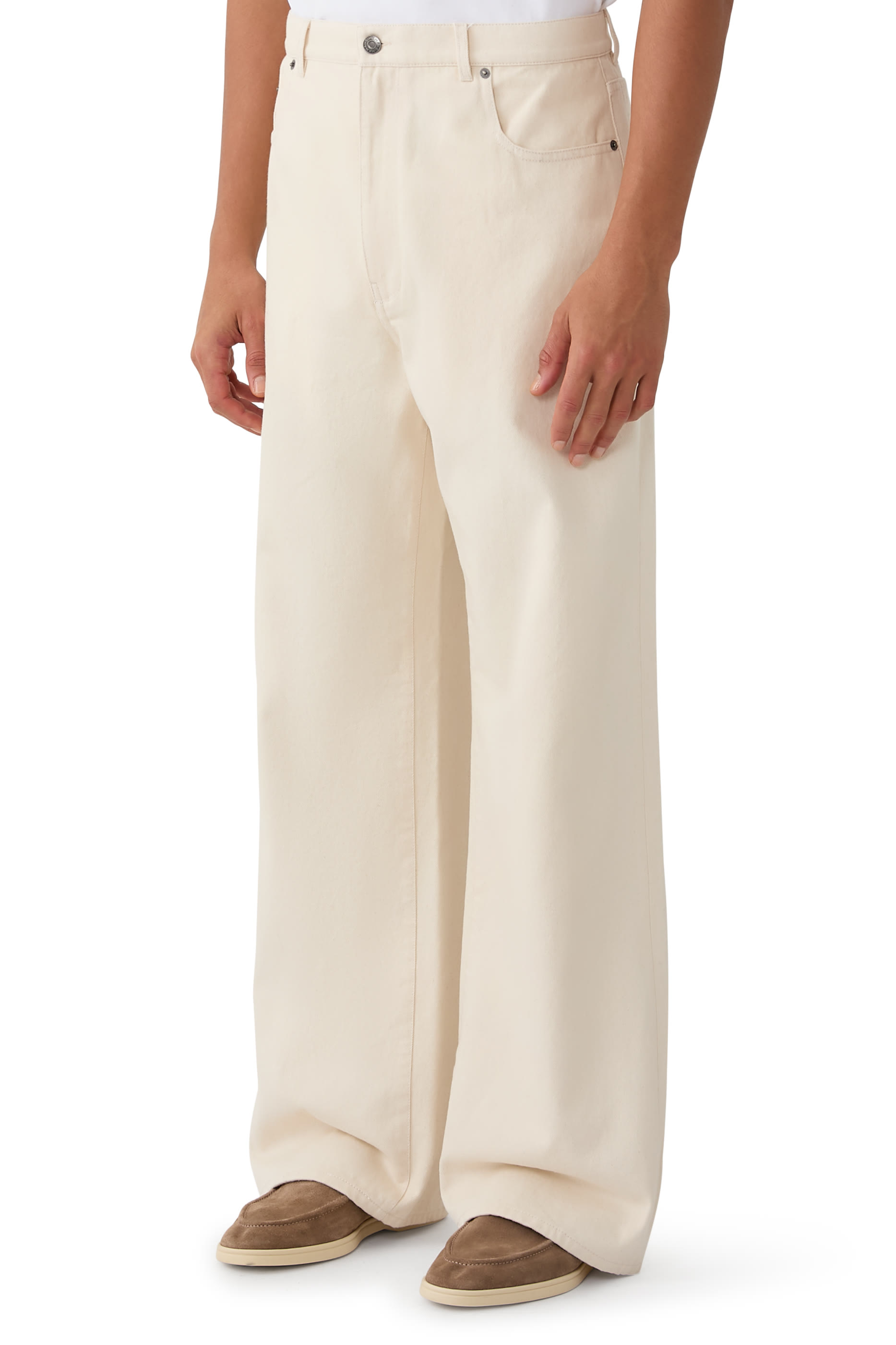 بنطال جينز أردي بقصة ساق واسعة