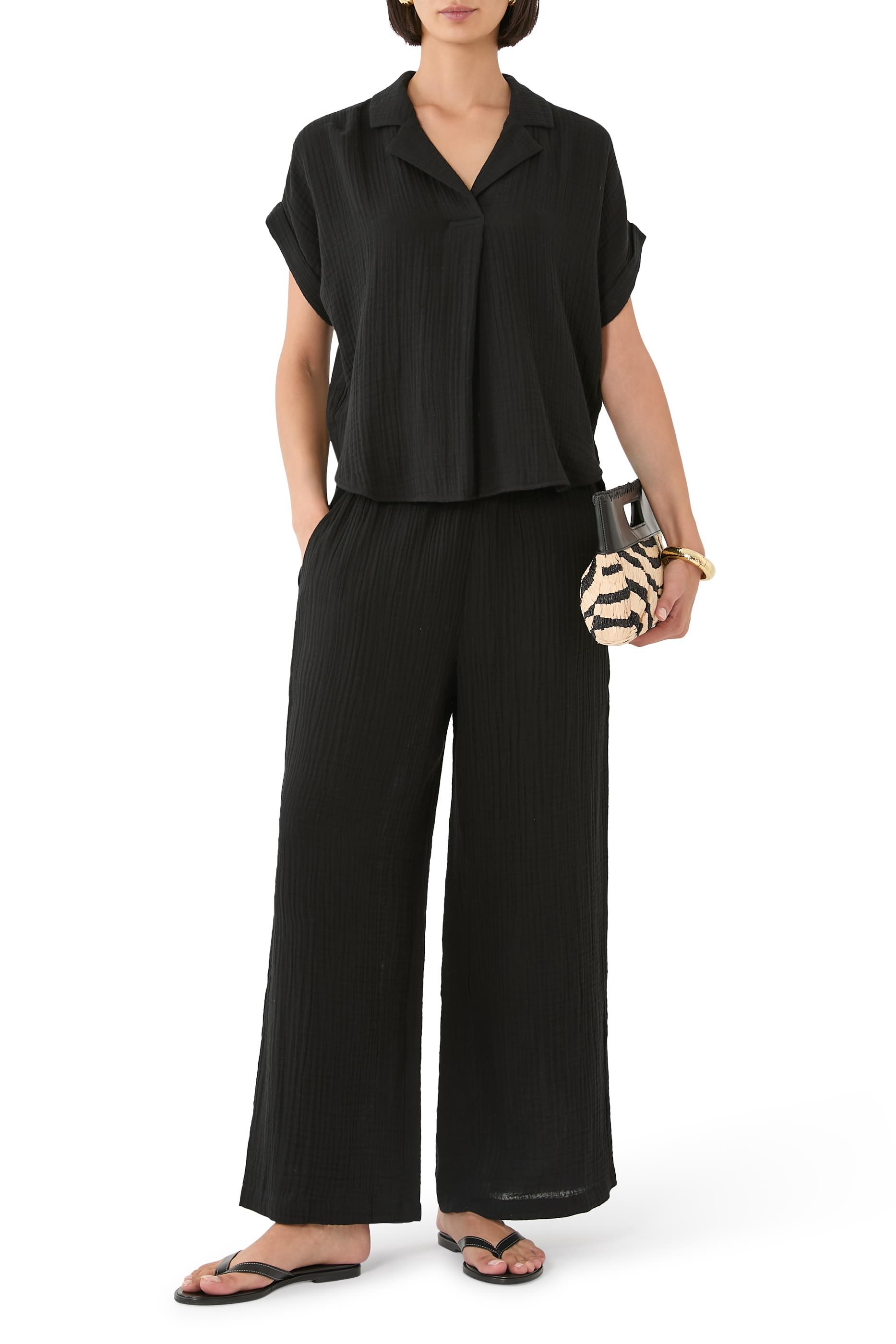 بنطال بقصة ساق واسعة شاش قطني عضوي فاخر