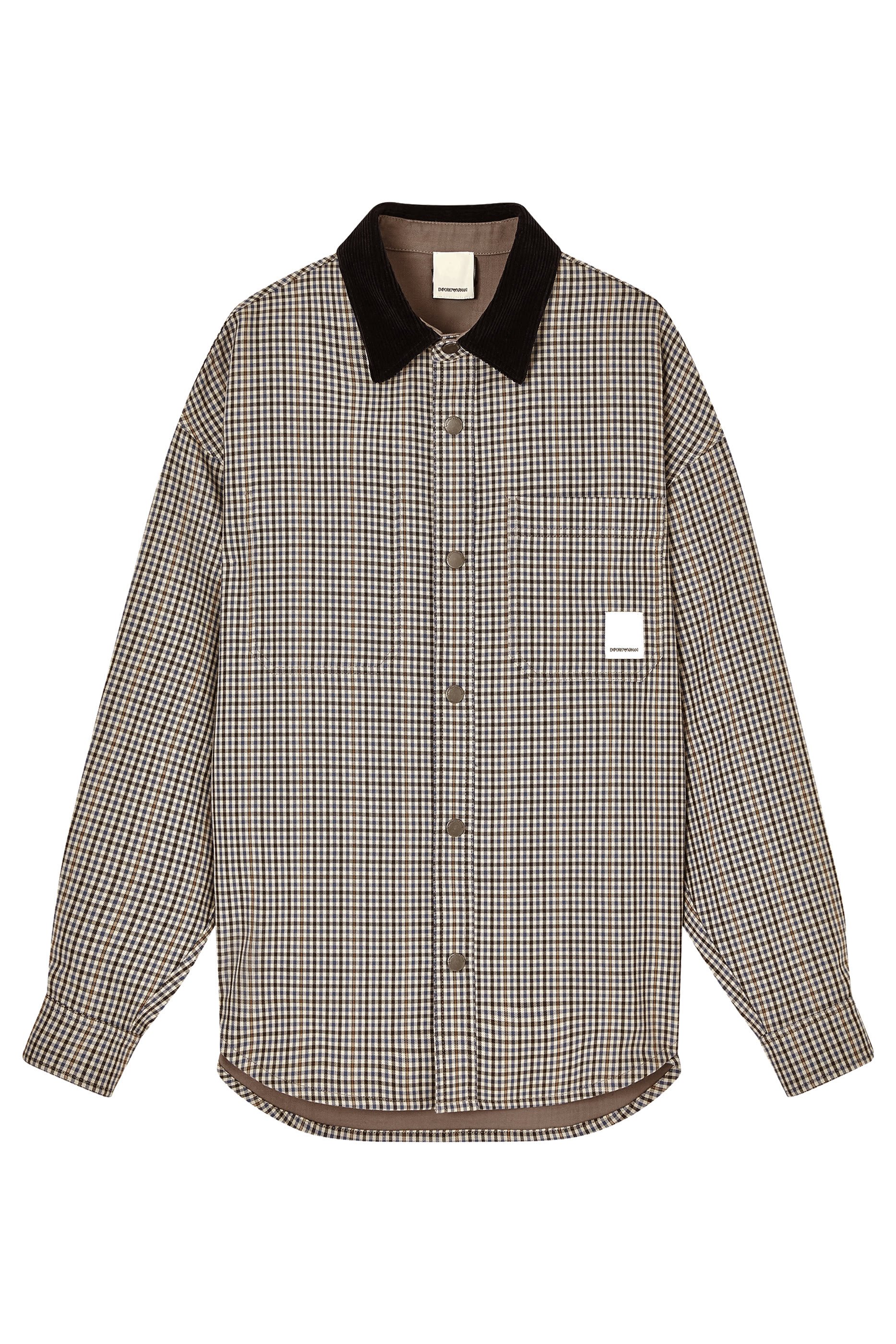 جاكيت بتصميم بوجهين بنقشة مربعات وشعار الماركة