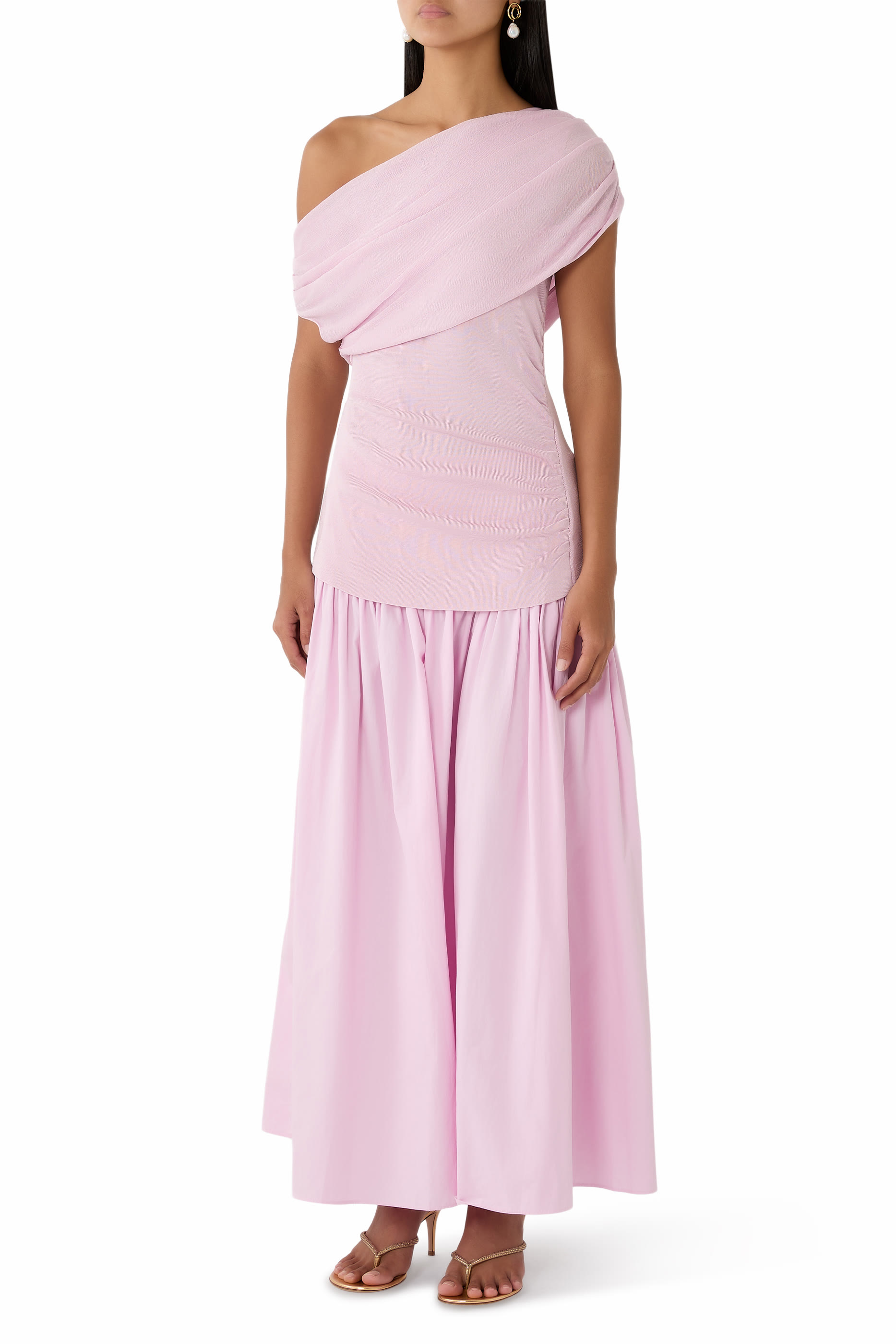 Cotton Draped Knit Midi Dress