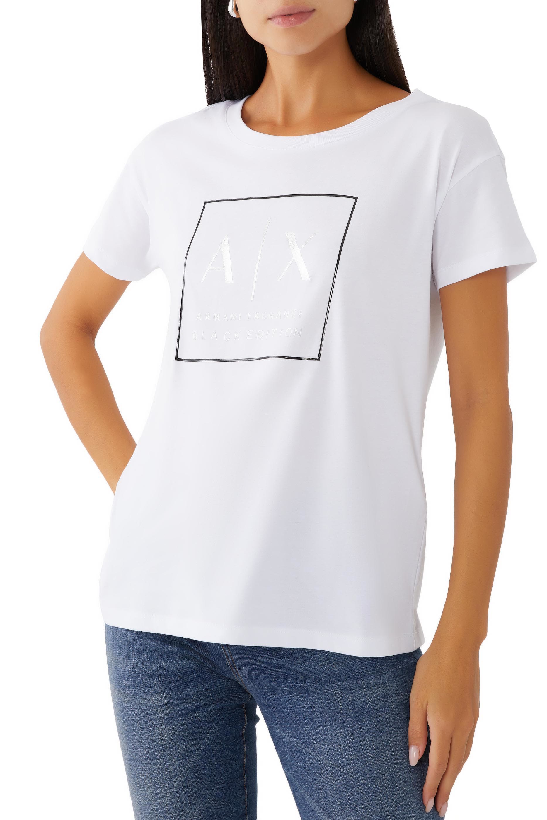 تيشيرت بويفريند بياقة ضيقة قطن جيرسيه