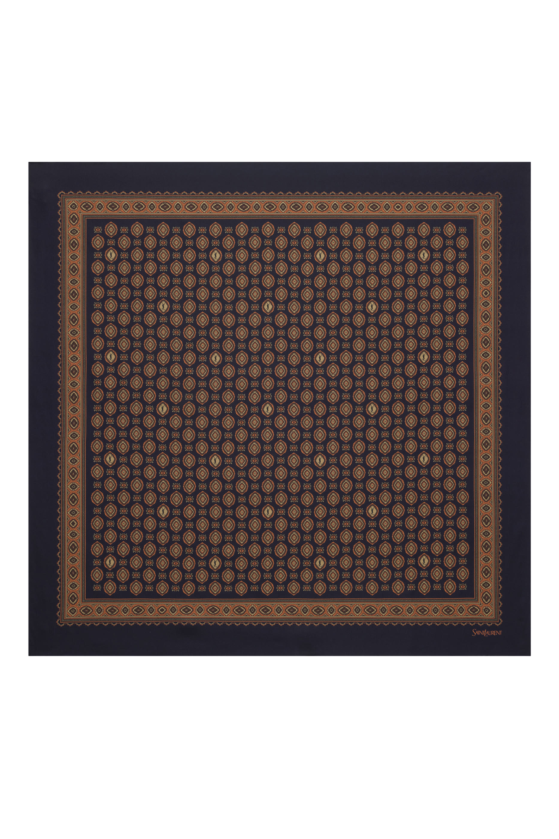 وشاح مربع بنقشات دائرية وشعار الماركة