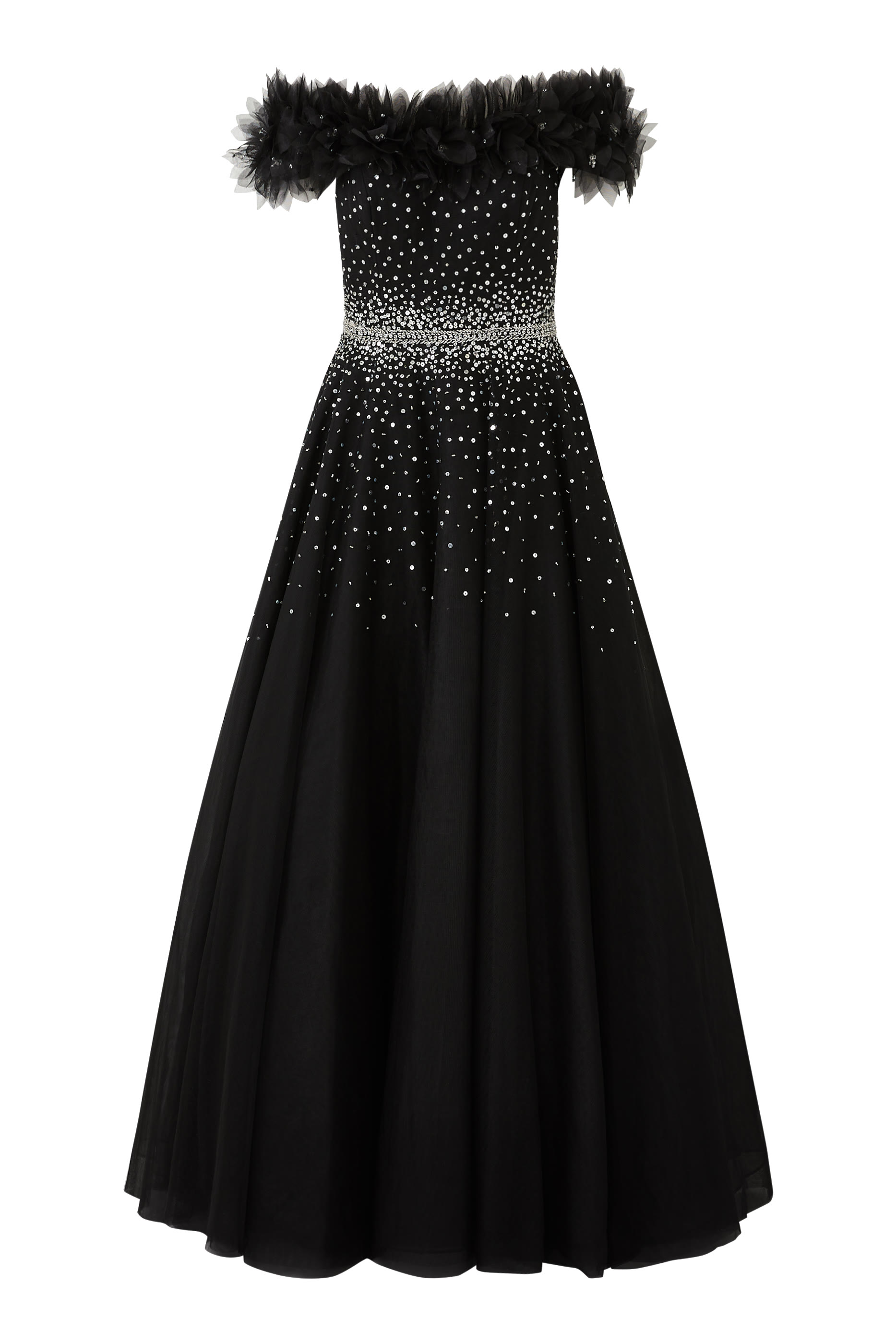 فستان سهرة بأكتاف مكشوفة