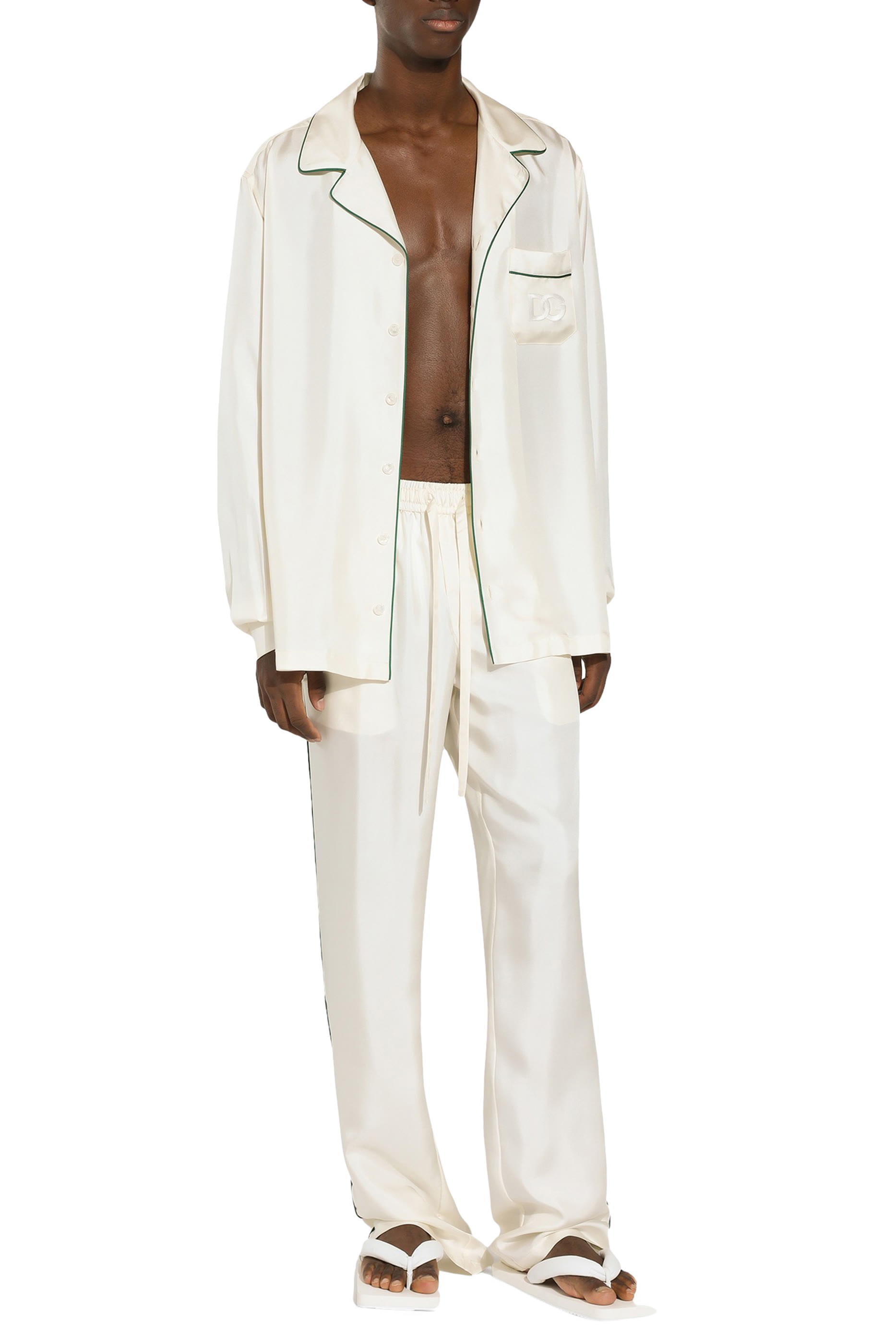 بنطال رياضي مطرز بشعار الماركة حرير