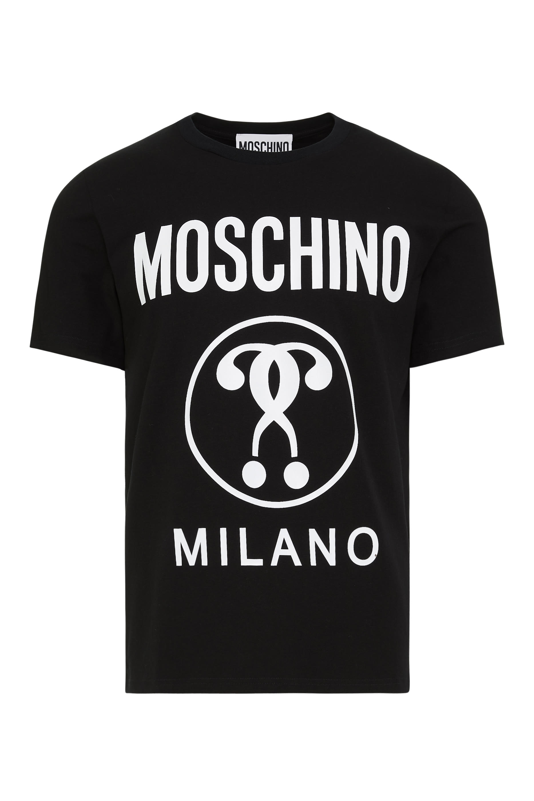 تي شيرت بقصة ضيقة بعلامتي الاستفهام وشعار الماركة