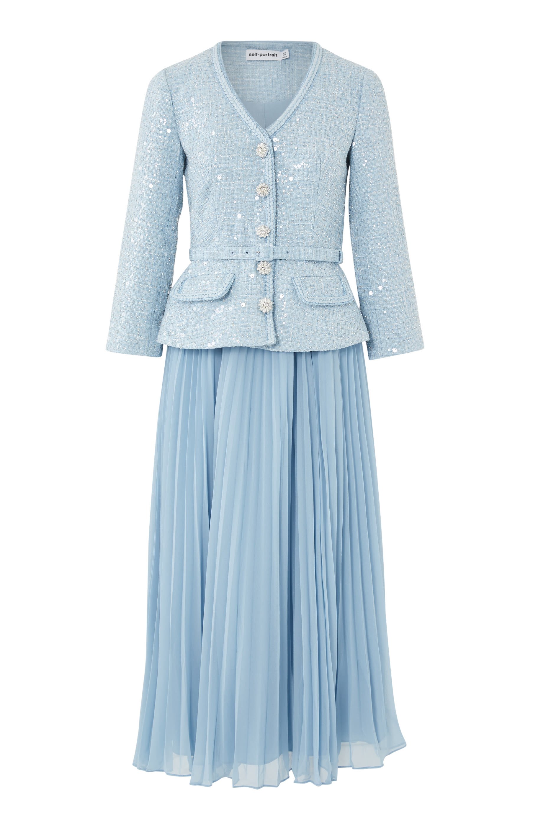 فستان بوكليه بقصة مناسبة للجسم متوسطة الطول مطرز بالترتر