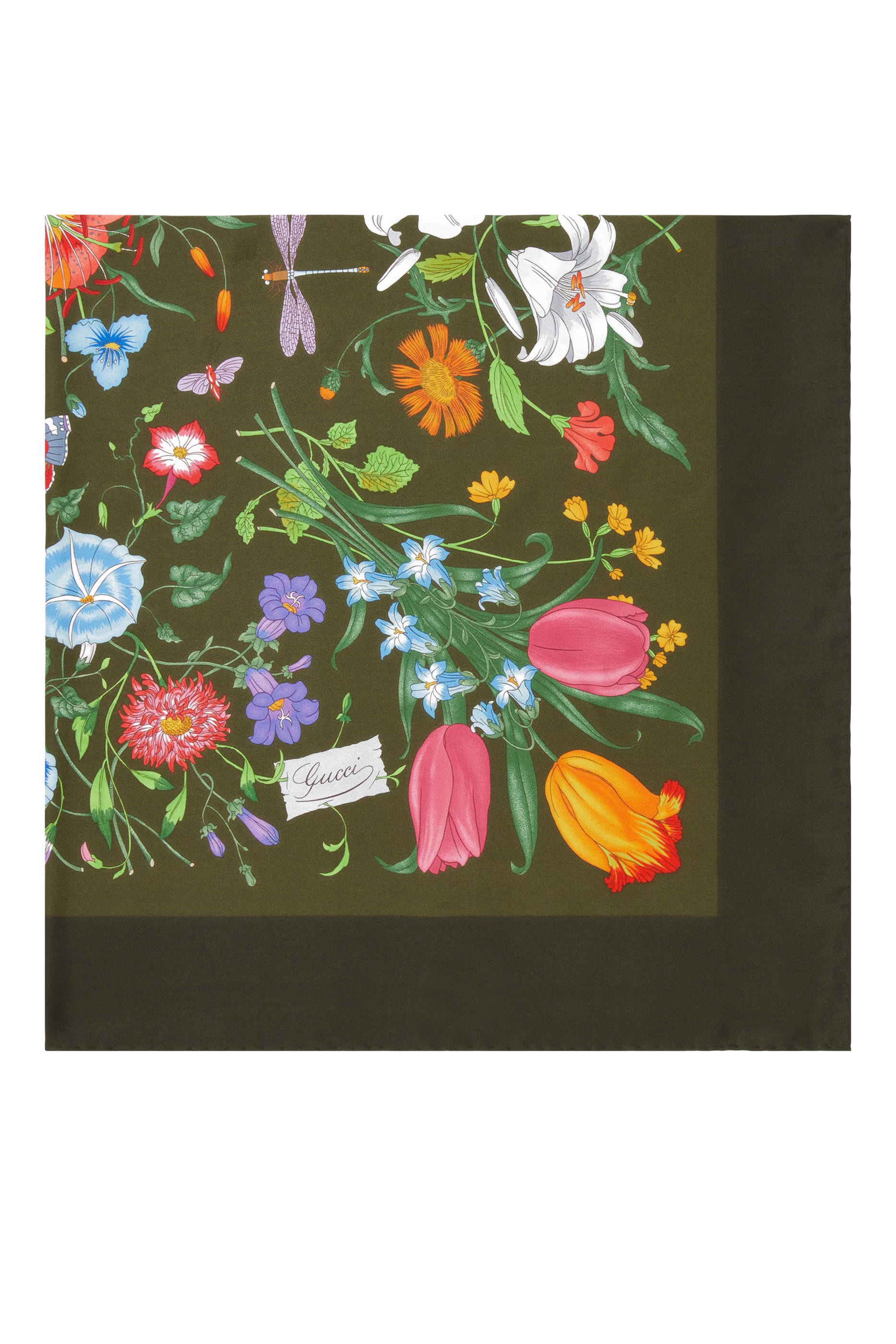 وشاح مربع حرير تويل بنقشة