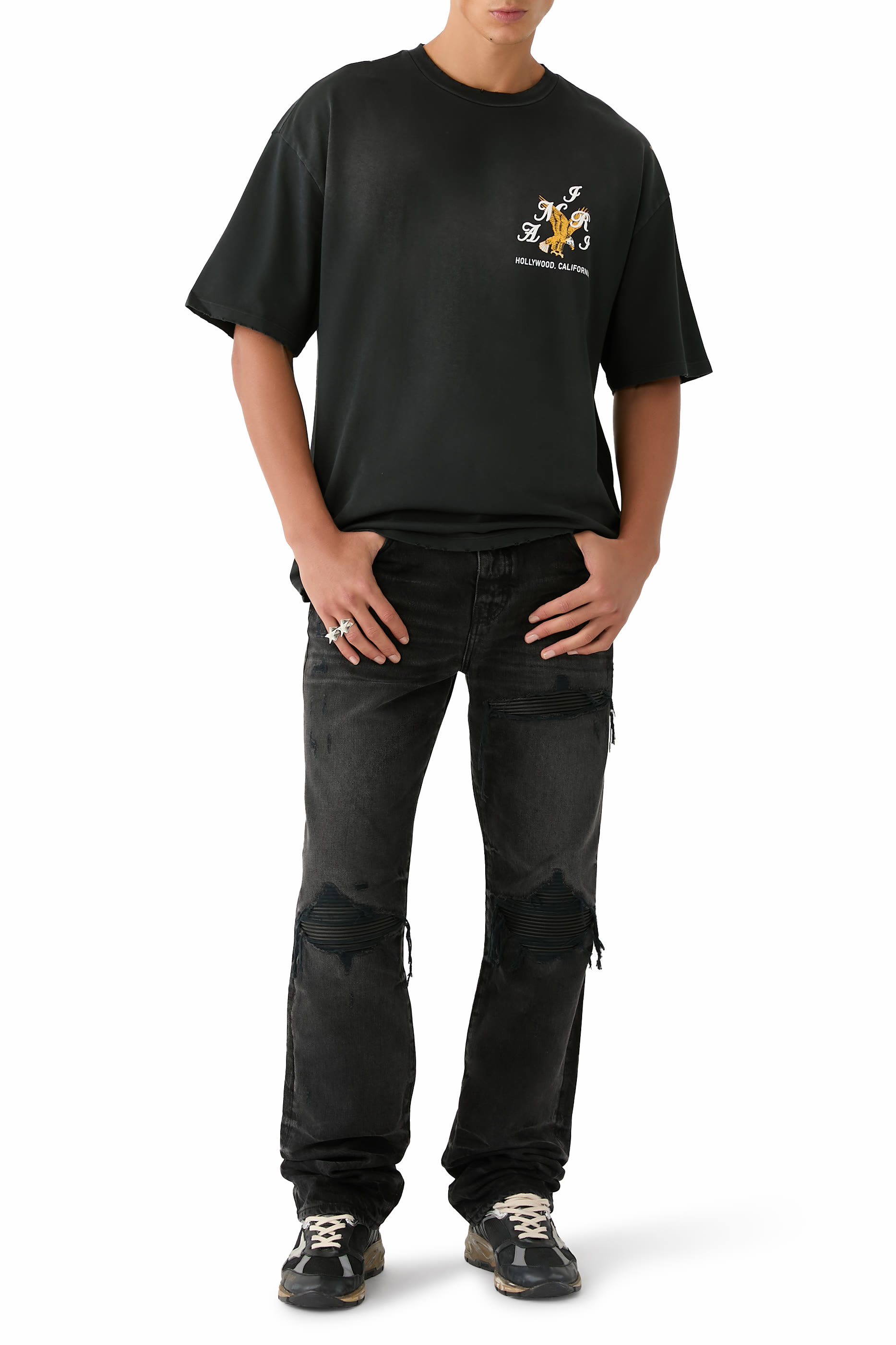 بنطال جينز ام اكس 1 بقصة ساق مستقيمة وتفاصيل جلد