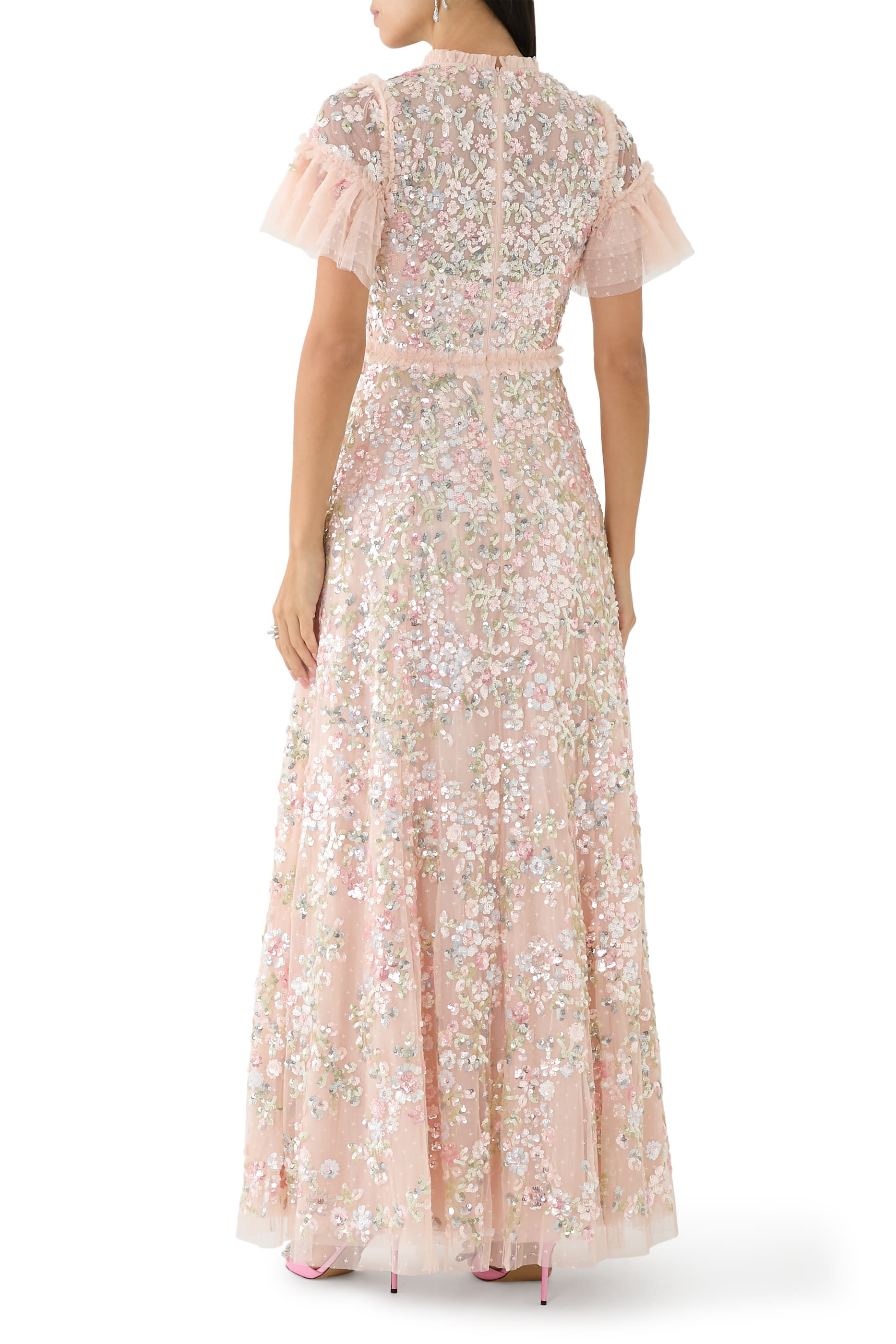 فستان سهرة دريم جارلاند بياقة مستديرة وترتر