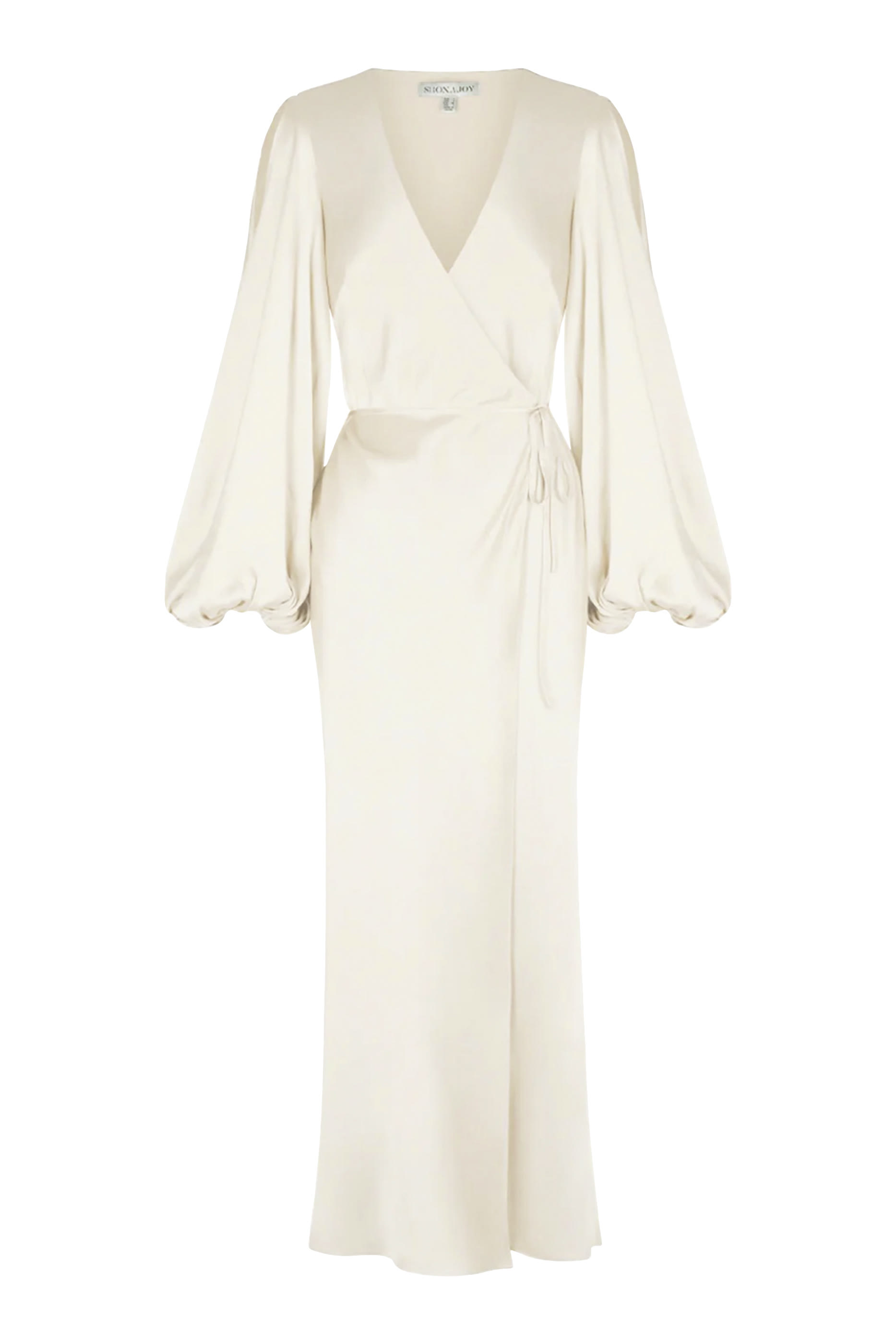 فستان لا لون متوسط الطويل بتصميم ملفوف وأكمام طويلة