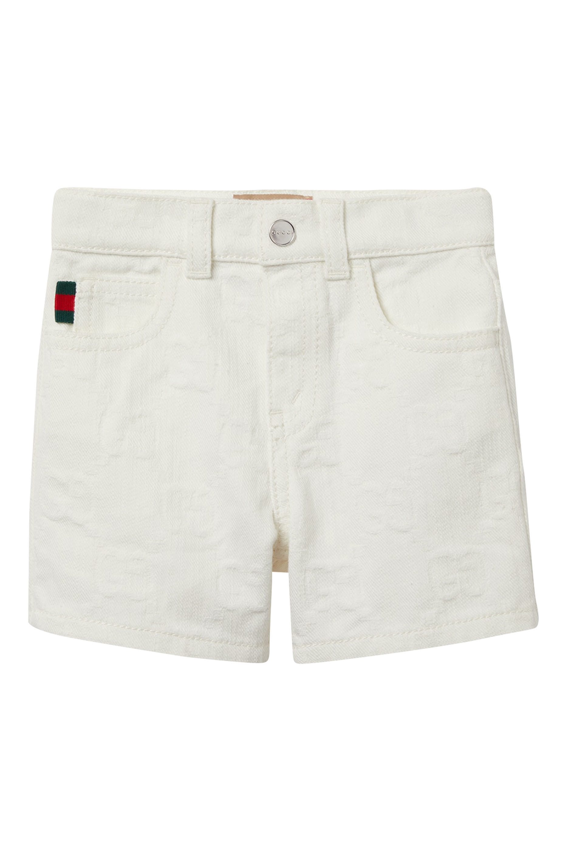 شورت دنيم مزين بشريط ويب وشعار الماركة للأطفال