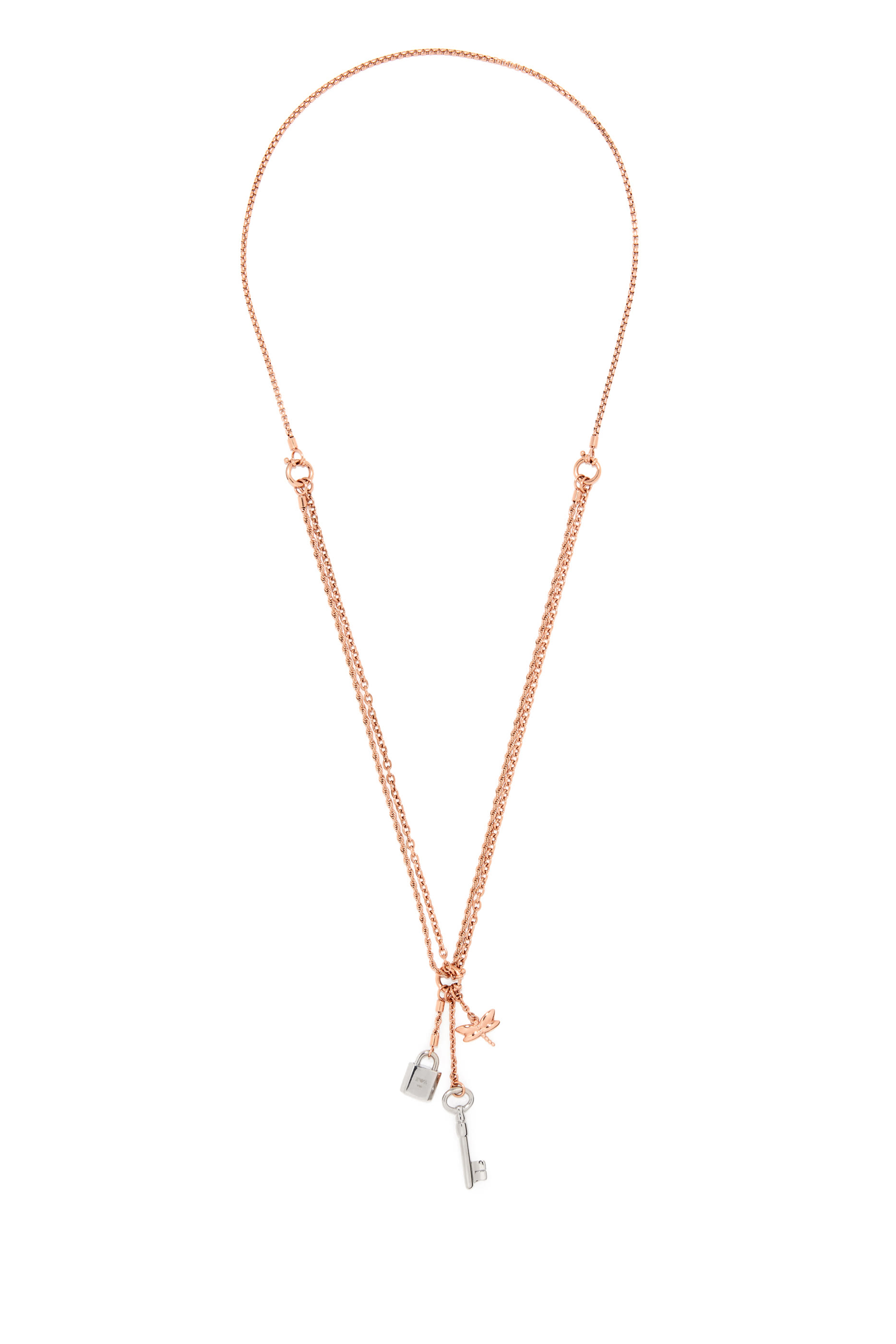 قلادة بسلسلة ودلاية بشكل قفل ومفتاح