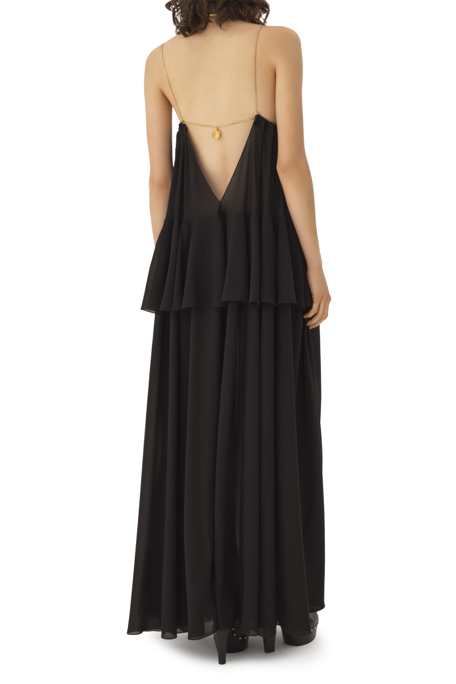 فستان جورجيت طويل بلا أكمام حرير